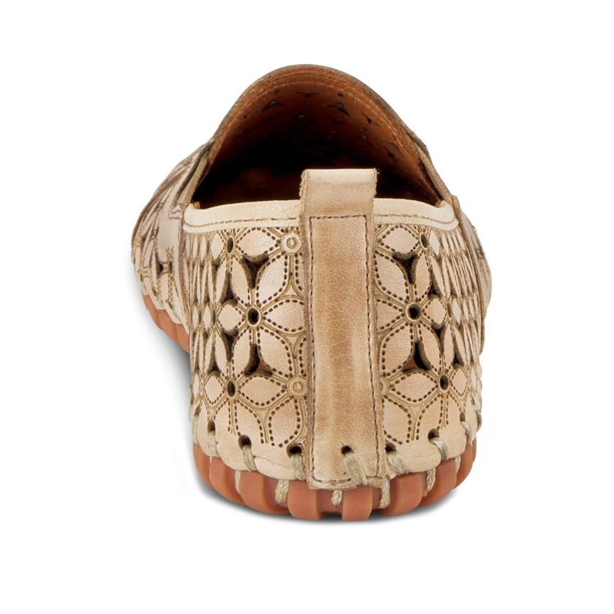 Spring Step Flowerflow Beige slip-on shoe, rear view on white