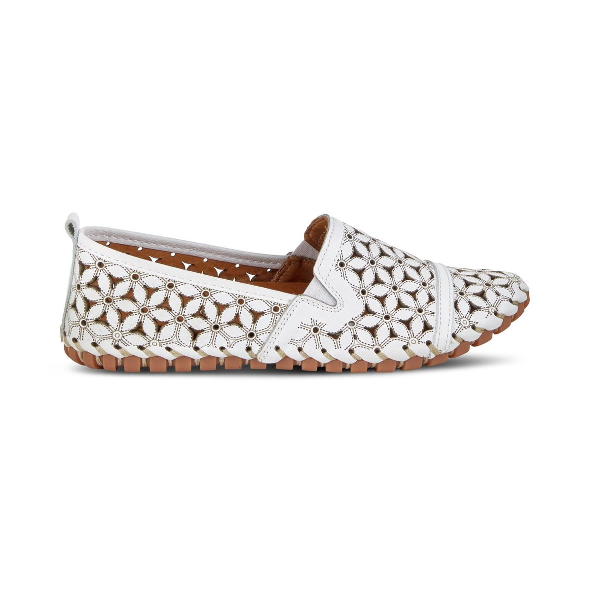 Spring Step Flowerflow White slip-on shoe, side view on white