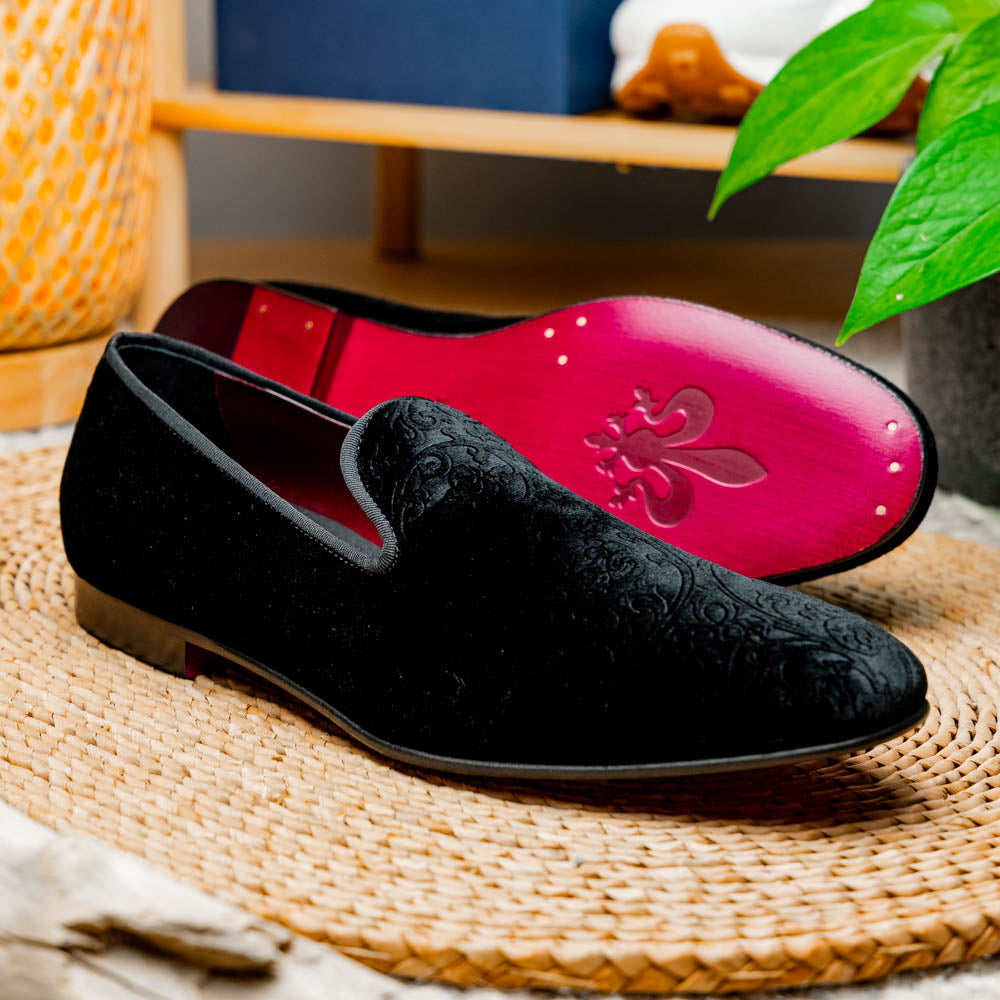 Zelli Italia 10-520-BLK FORMAL II Velvet Tuxedo Shoe, Black Top View