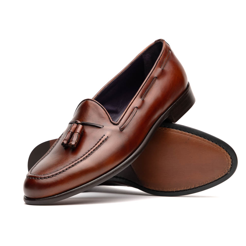 Zelli Italia 15-586-CGN FRANCO Italian Calfskin Tassel Loafer Cognac Side View