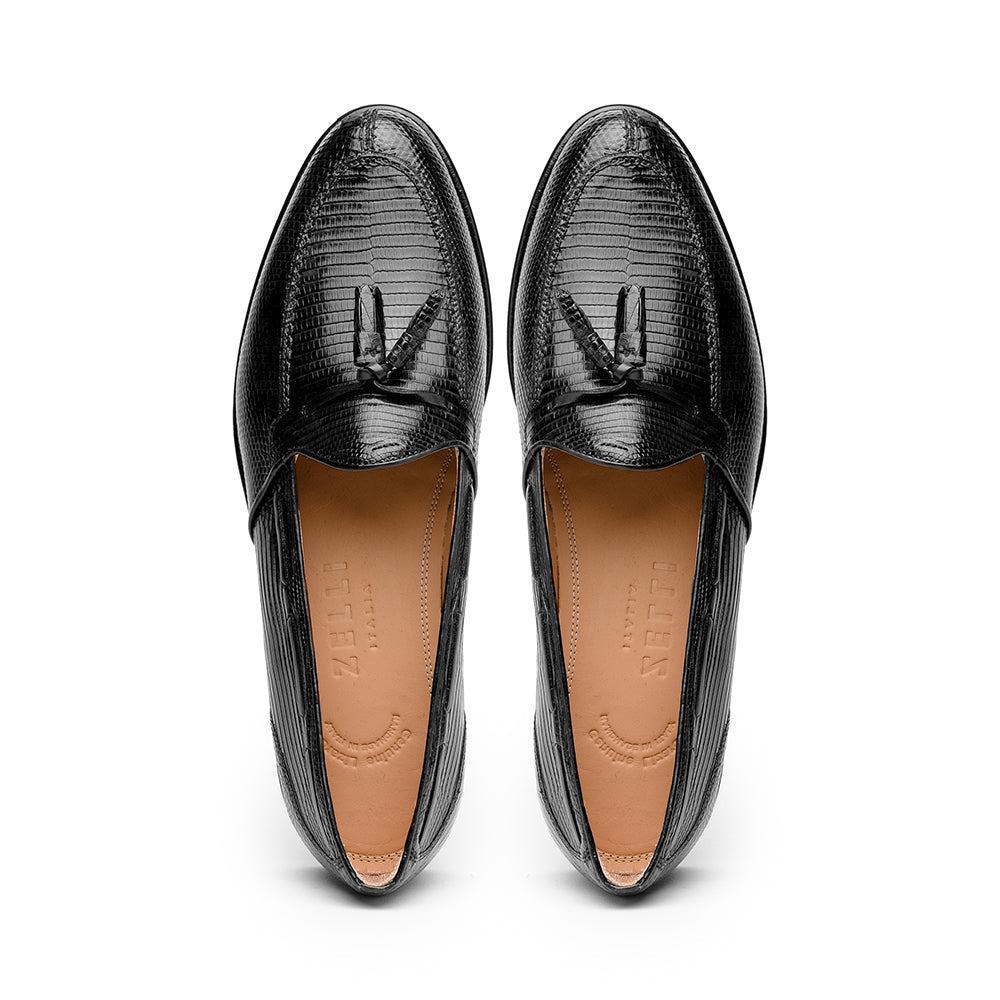 Zelli Italia 14-580-BLK FRANCO Teju Lizard Tassel Loafer, Black Back View