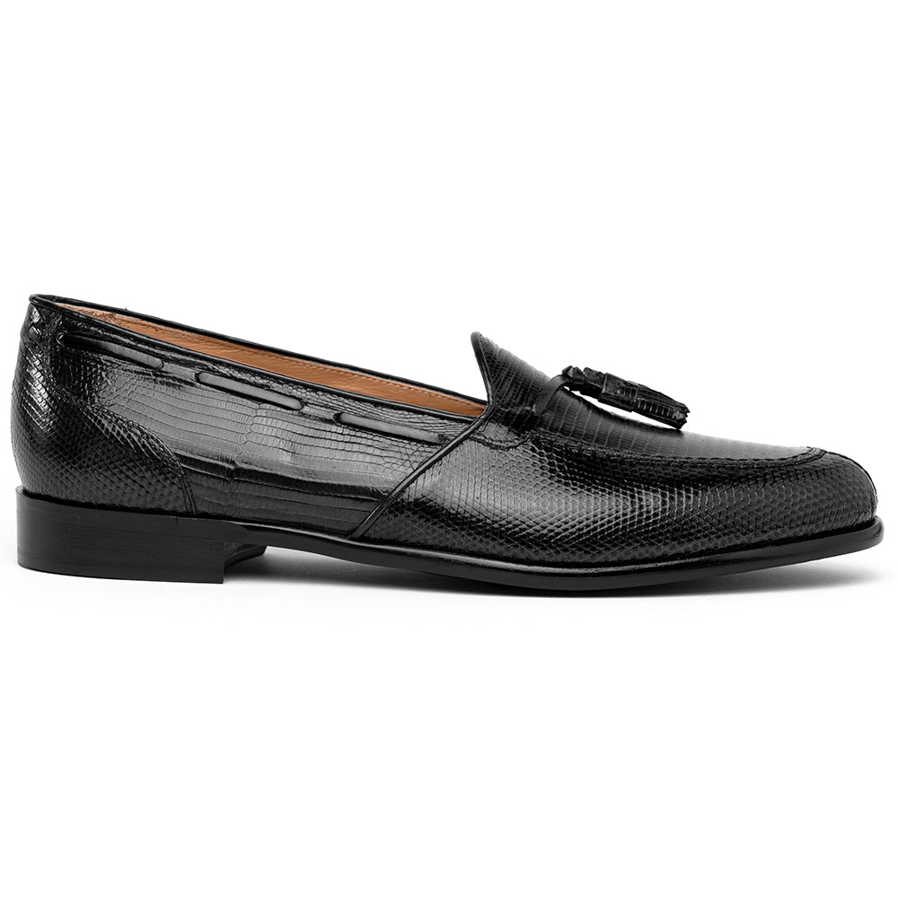 Zelli Italia 14-580-BLK FRANCO Teju Lizard Tassel Loafer, Black Front View