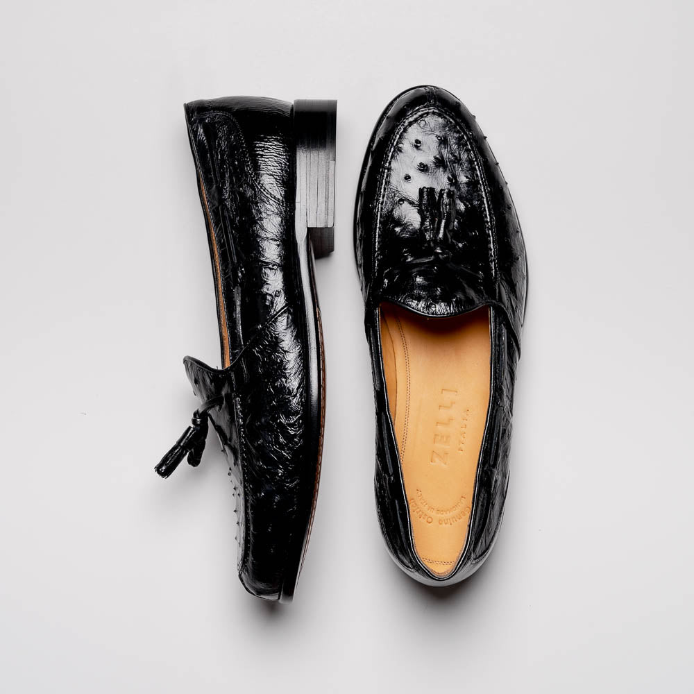 Zelli Italia 13-581-BLK FRANCO Ostrich Tassel Loafer, Black Detail View