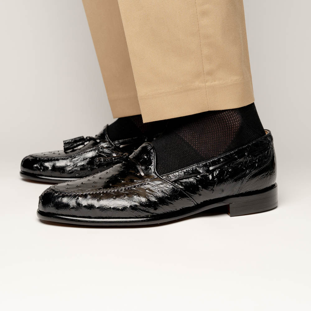 Zelli Italia 13-581-BLK FRANCO Ostrich Tassel Loafer, Black Bottom View