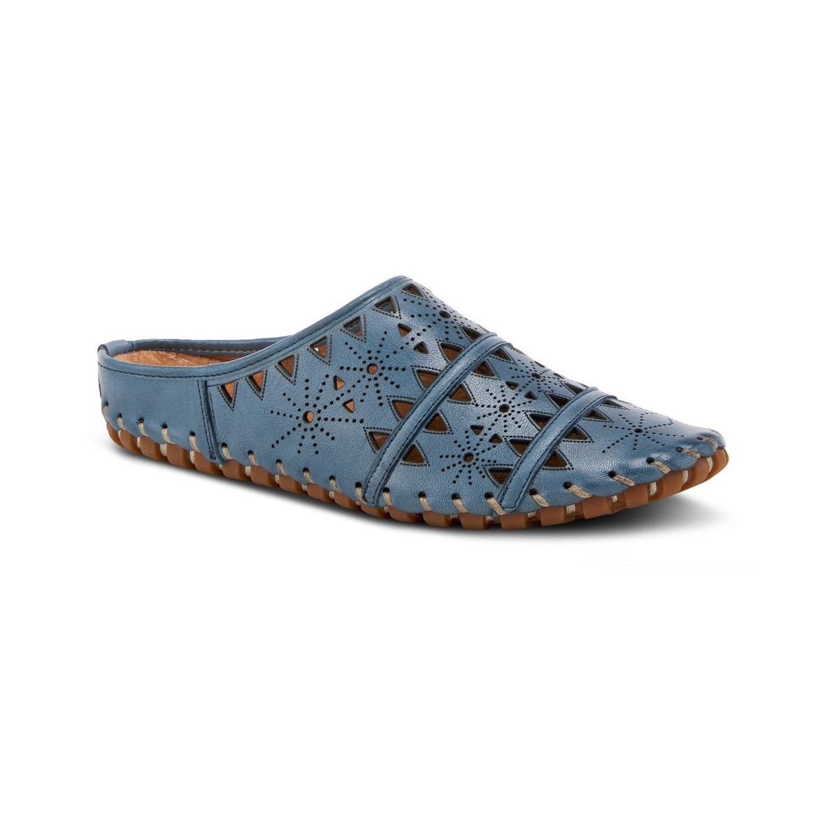 Spring Step Fusalide Blue clog, front three-quarter view on white