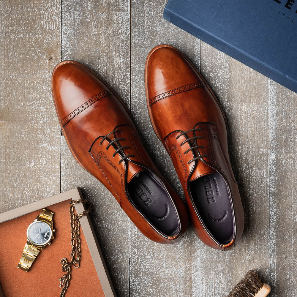 Zelli Italia Men's 25-548-CGN GIOVANNI Italian Calfskin Lace Up Cognac