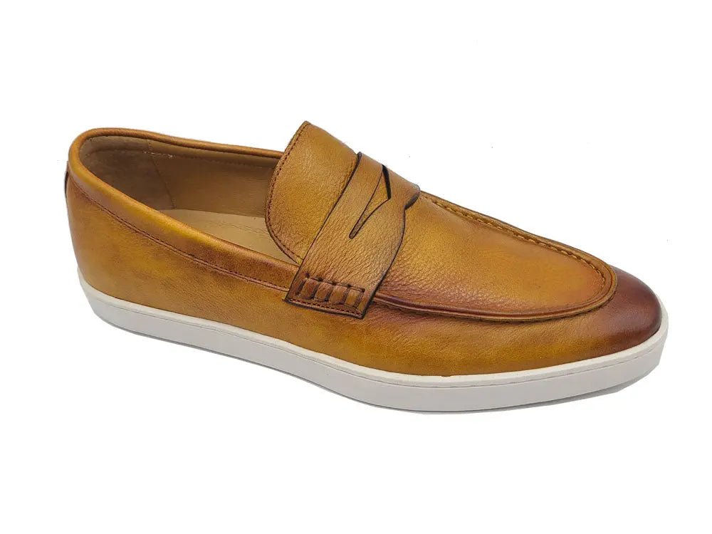 Carrucci Shoes Gorgeous Patina Burnished Penny Loafer Sneaker Calf Leather KS52915