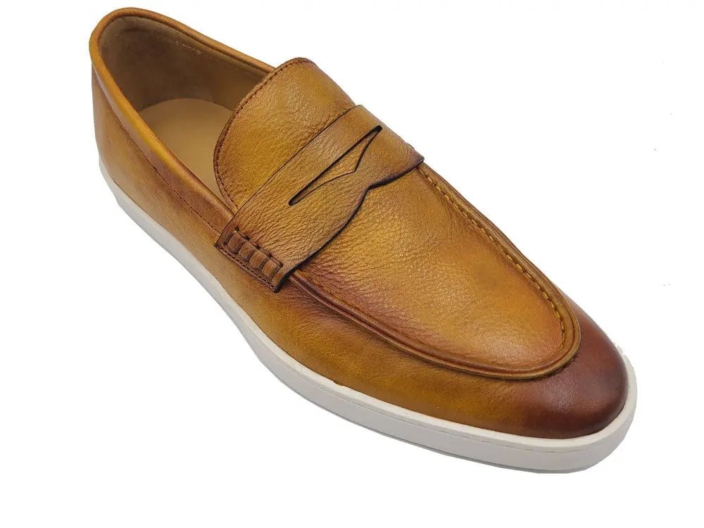 Carrucci Shoes Gorgeous Patina Burnished Penny Loafer Sneaker Calf Leather KS52915