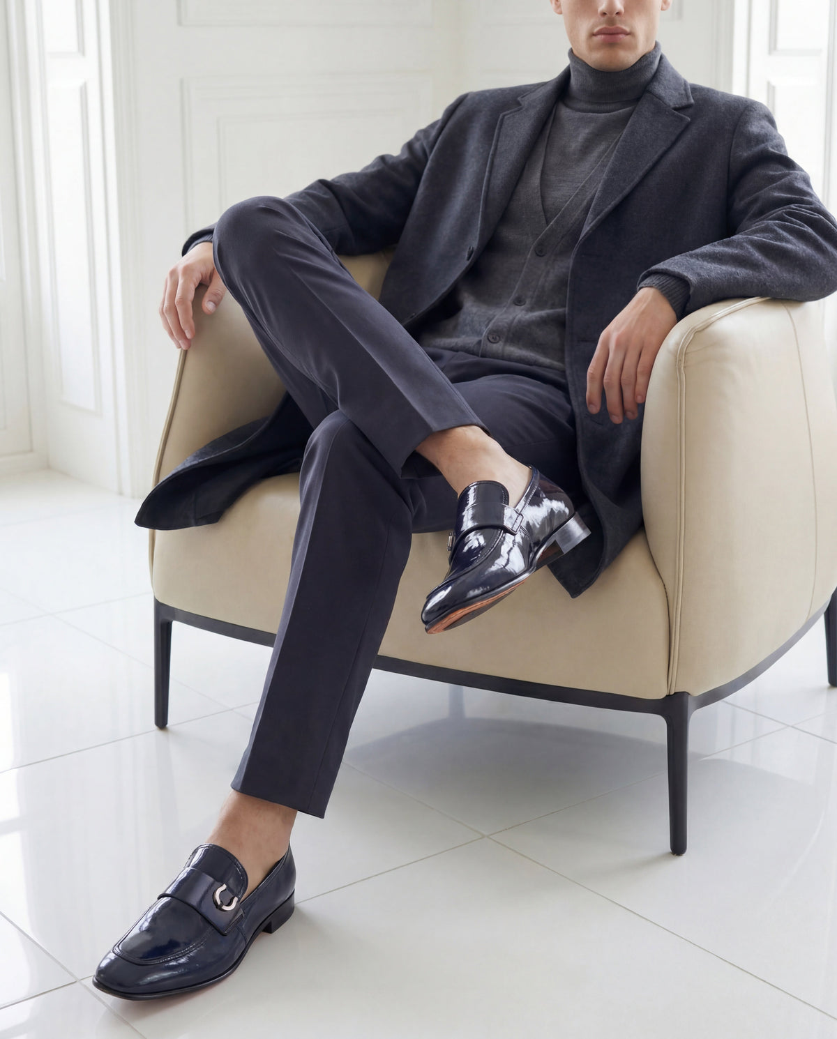 Vinci Leather The Blackwell Navy Patent Bit Loafer Men Shoe – product view 8