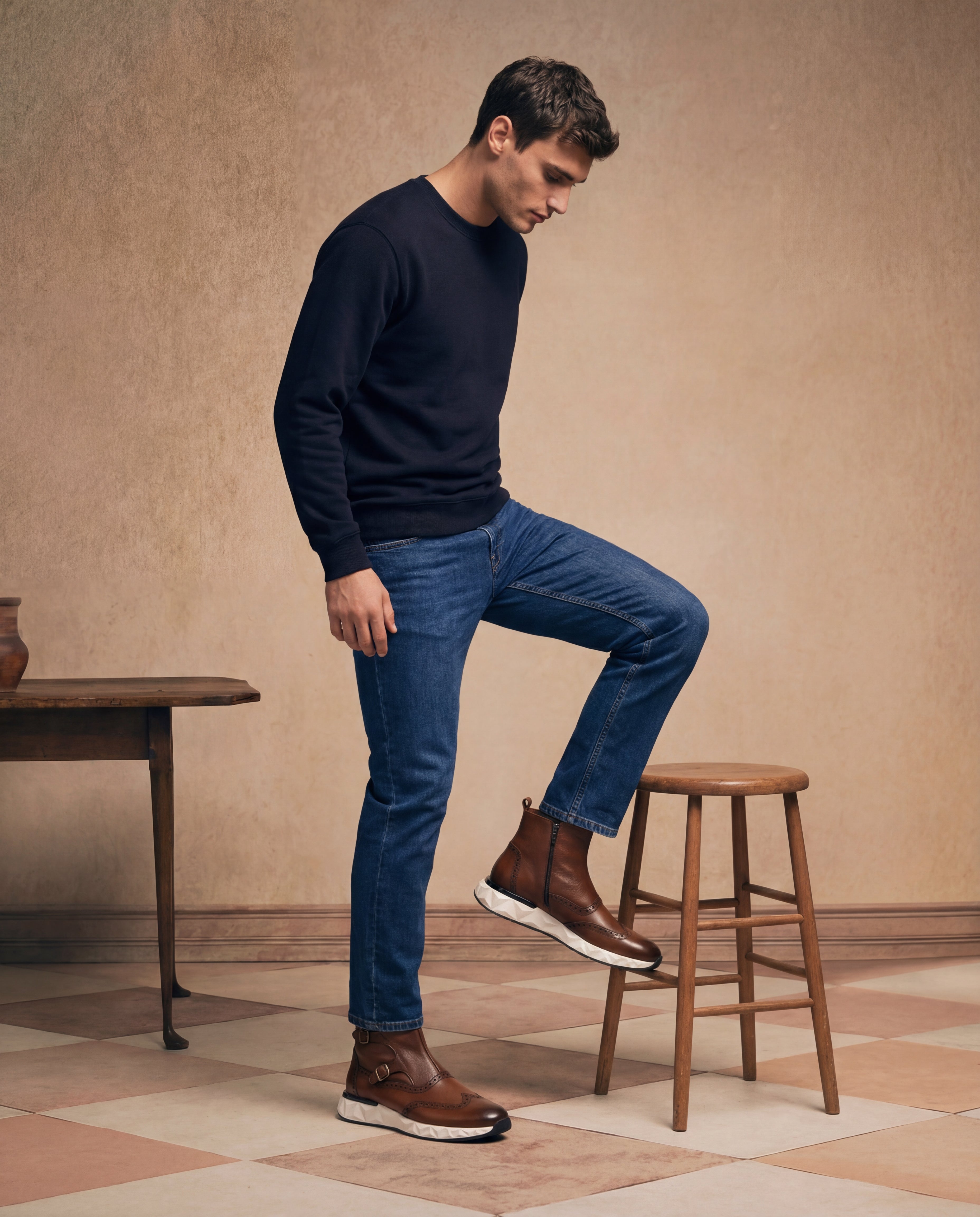 The Stealth Wingtip Buckle Tan Leather Men Boot