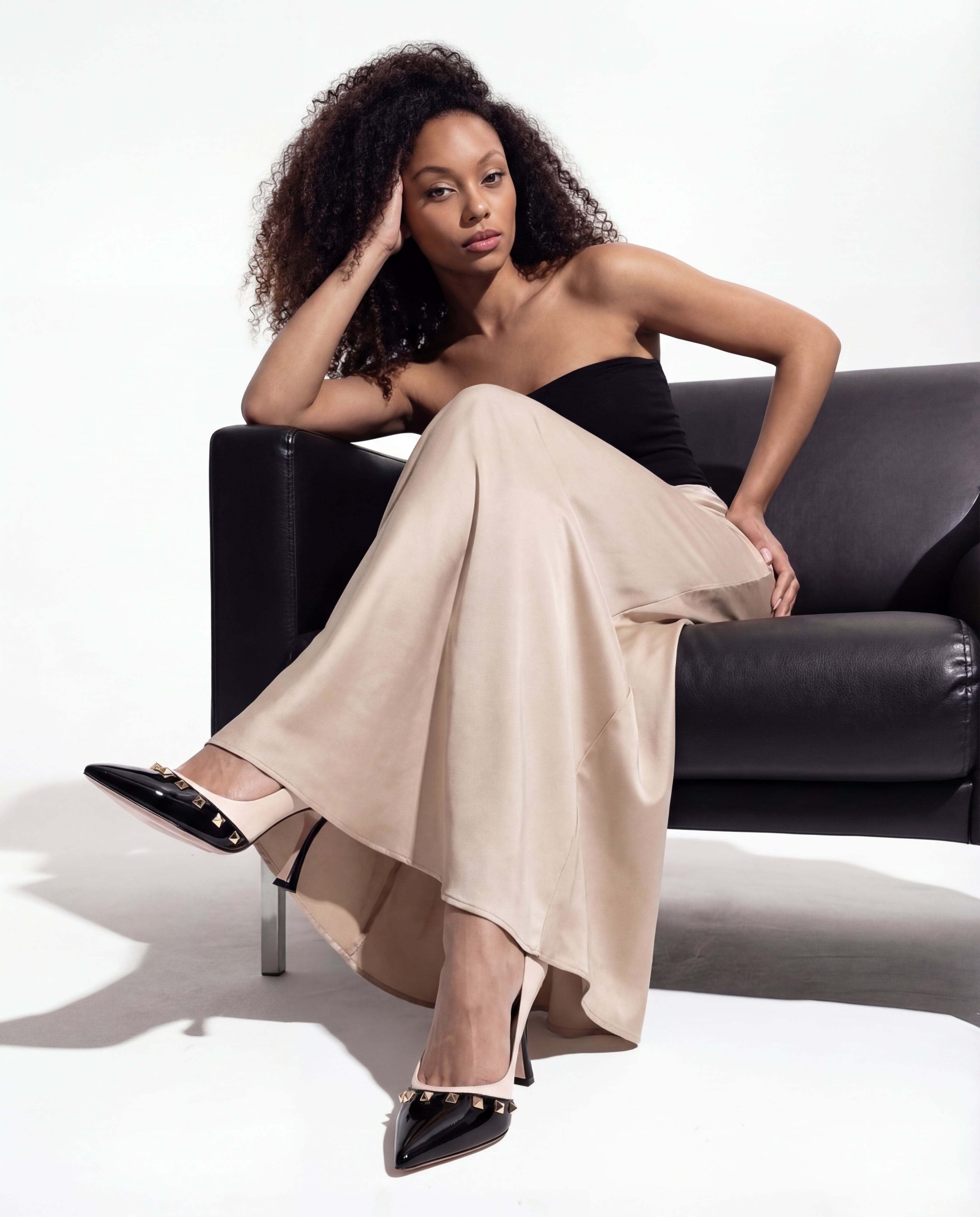 The Bella Vita Studded Beige & Black Leather Pump Women Shoe