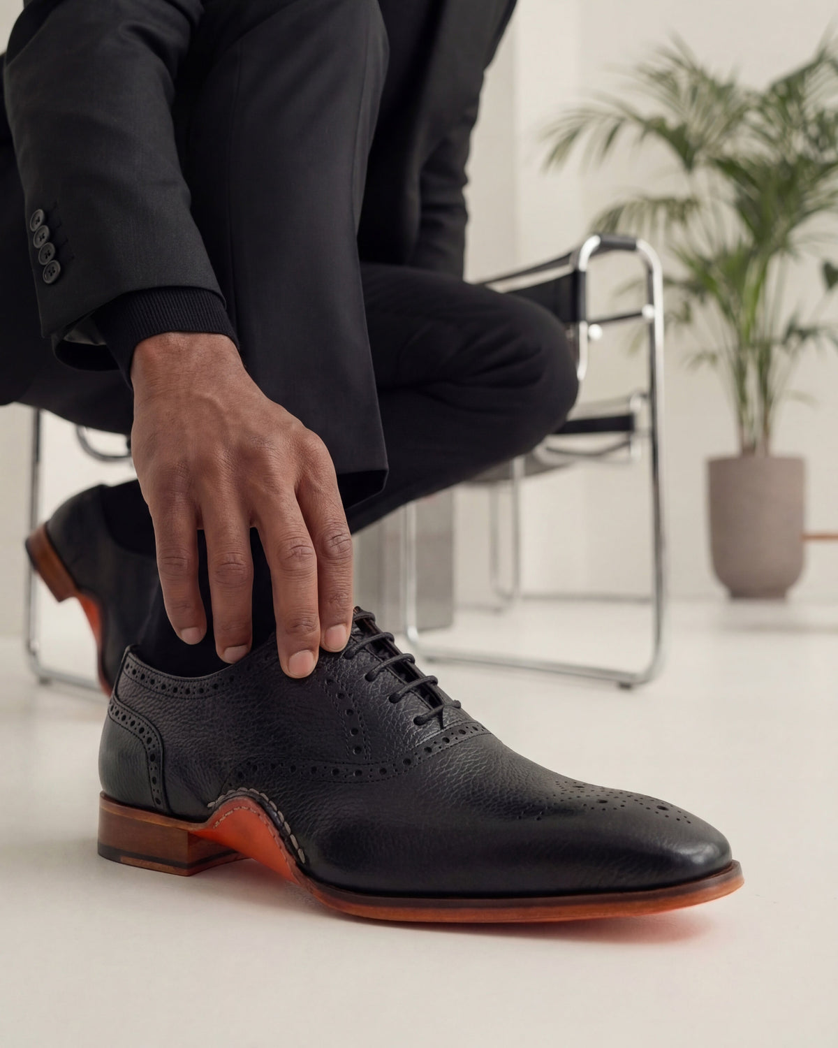 Vinci Leather The Draco Handmade Black Semi Brogue Oxford Men Shoe – product view 8