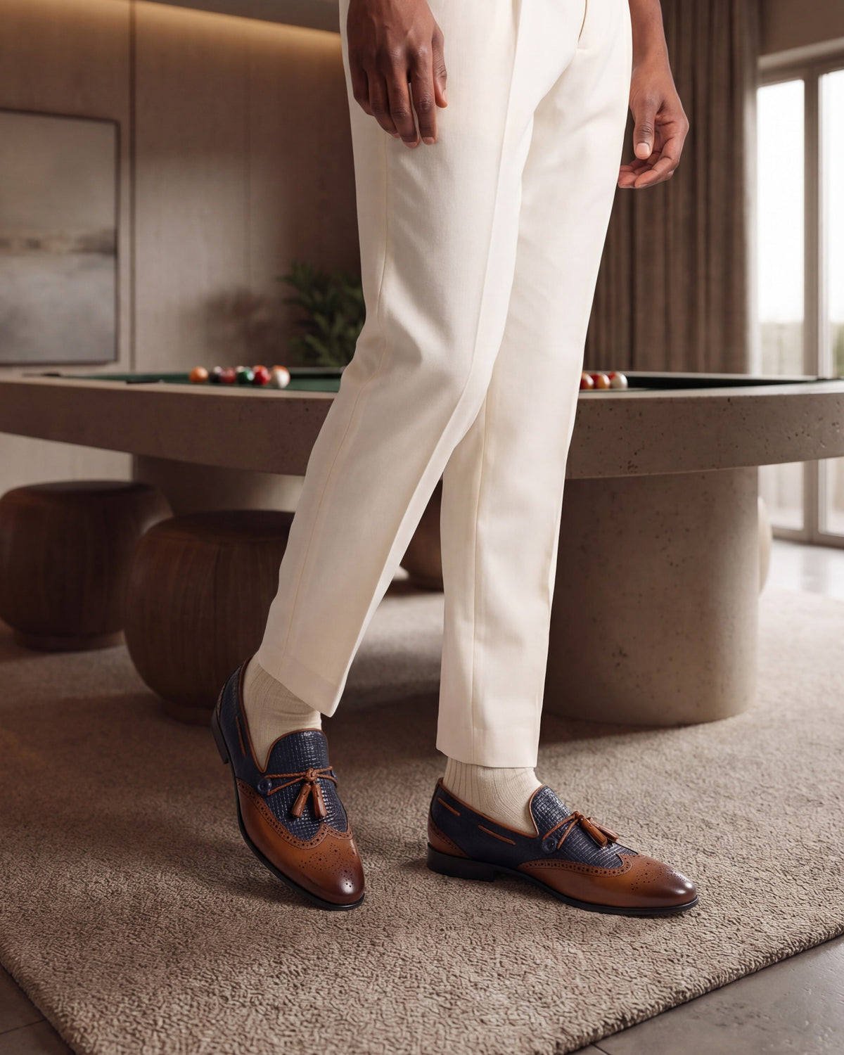 Vinci Leather The Istanbul Tan & Navy Blue Leather Tassel Loafer Men Shoe – product view 12