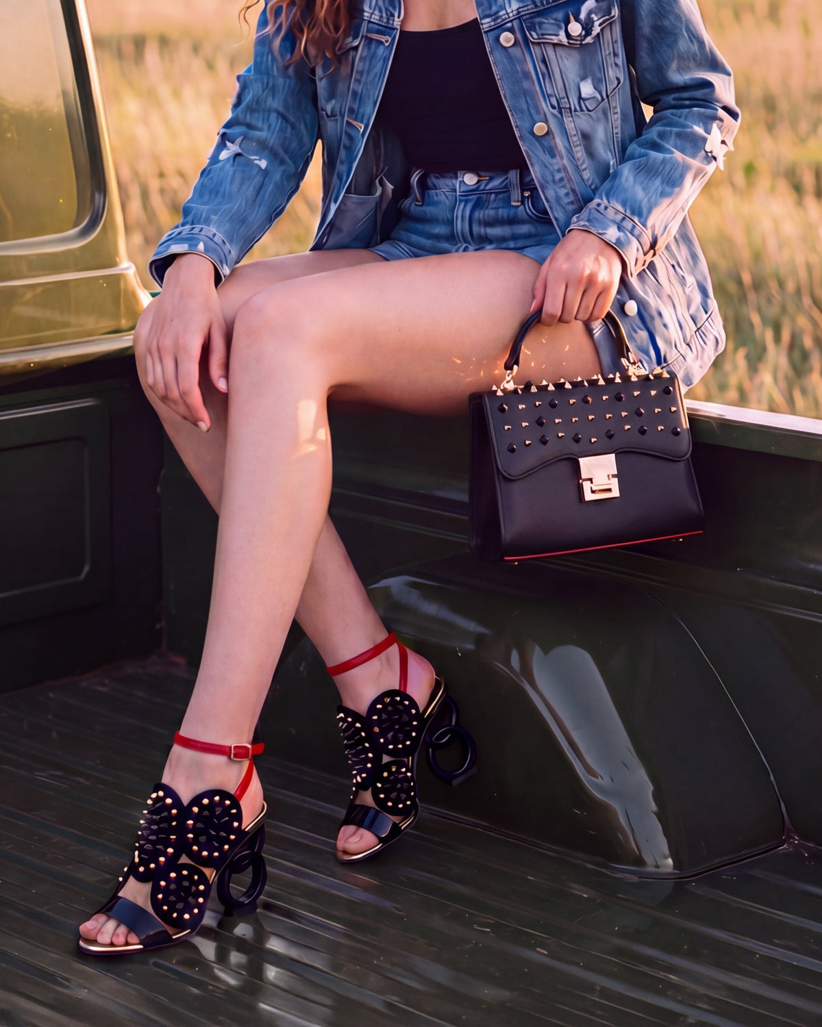 Vinci Leather The Infanta Black Spike Leather Ankle Strap Women Sandal – product view 12
