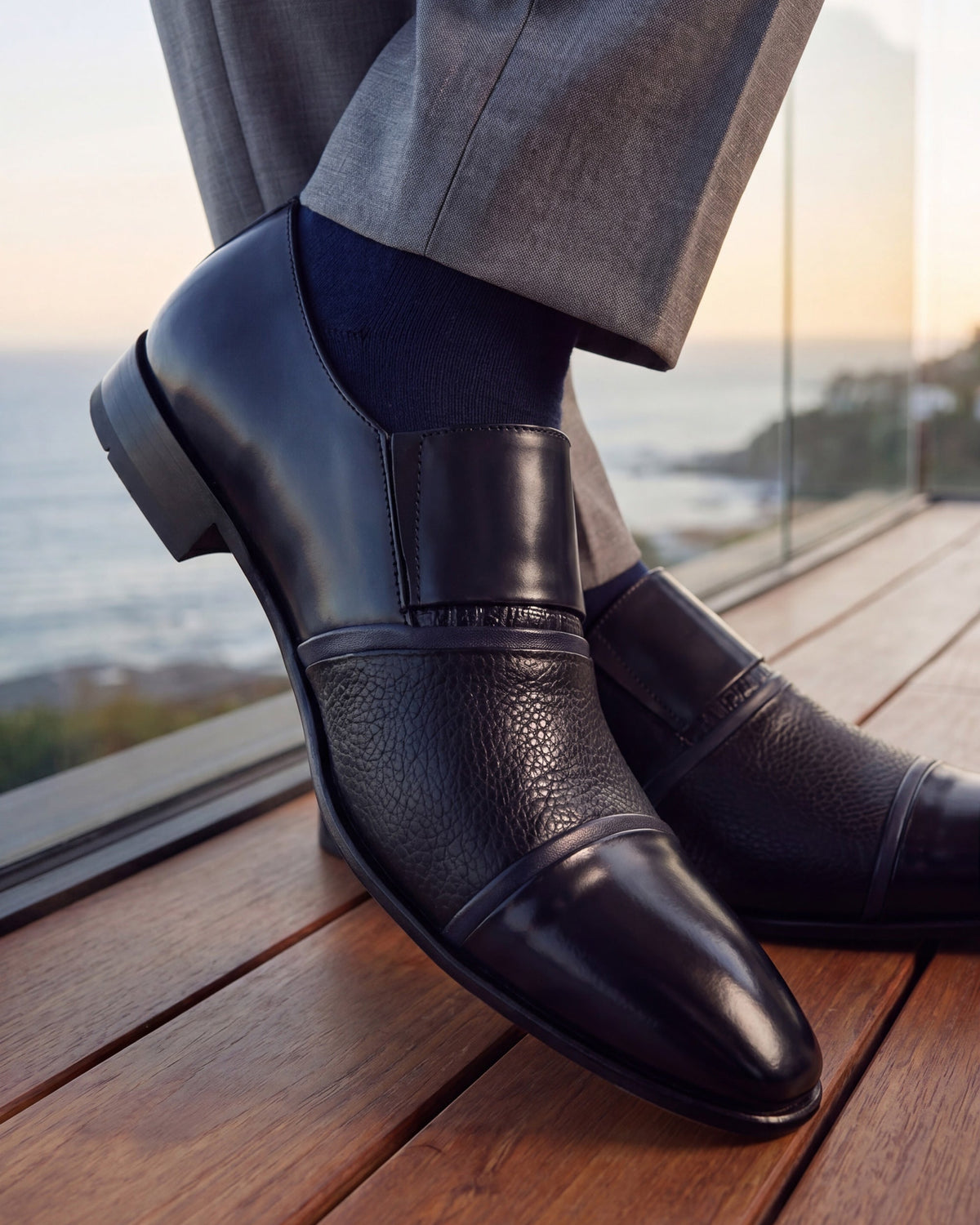 Vinci Leather The Everest Navy Leather Cap Toe Dress Loafer Men Shoe – product view 11