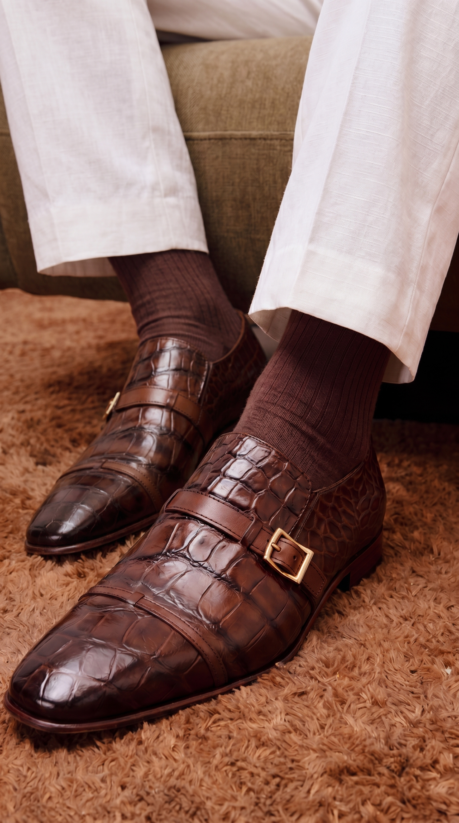 The Strat Single Monk Strap Cap Toe Brown Leather Handmade Men Shoe