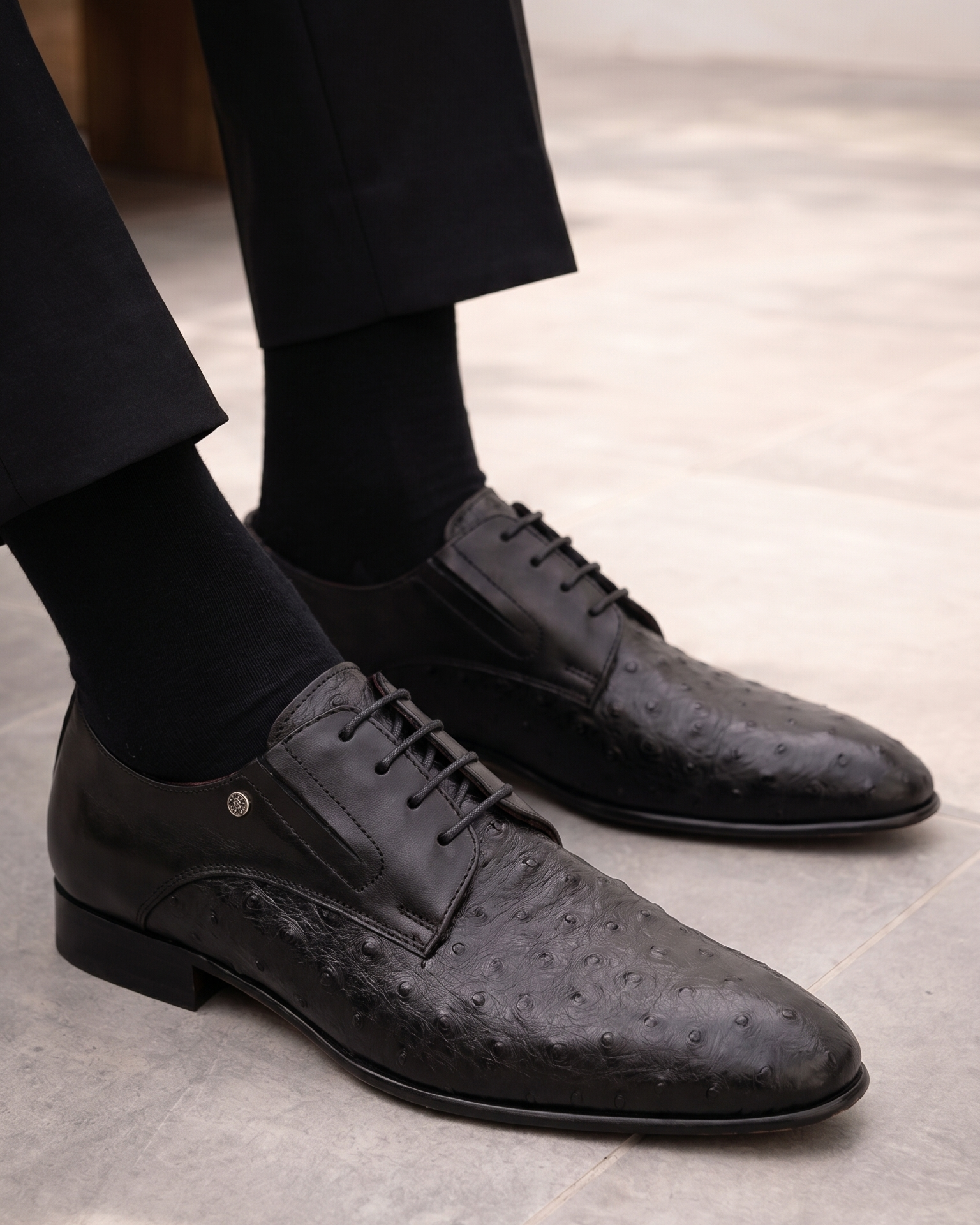 The Porto Alegre Black Leather Derby Men Shoe