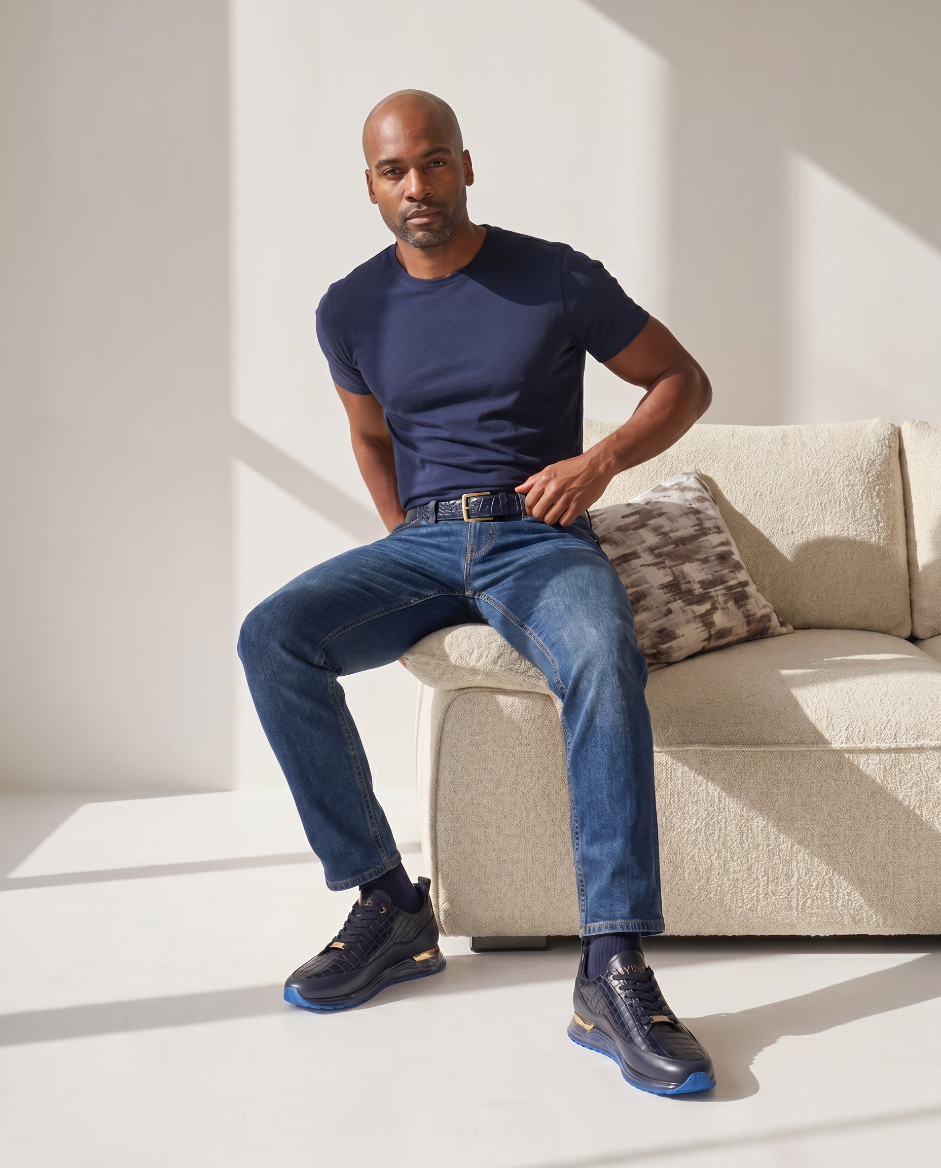 The Marseille Navy Blue Leather Men Sneaker