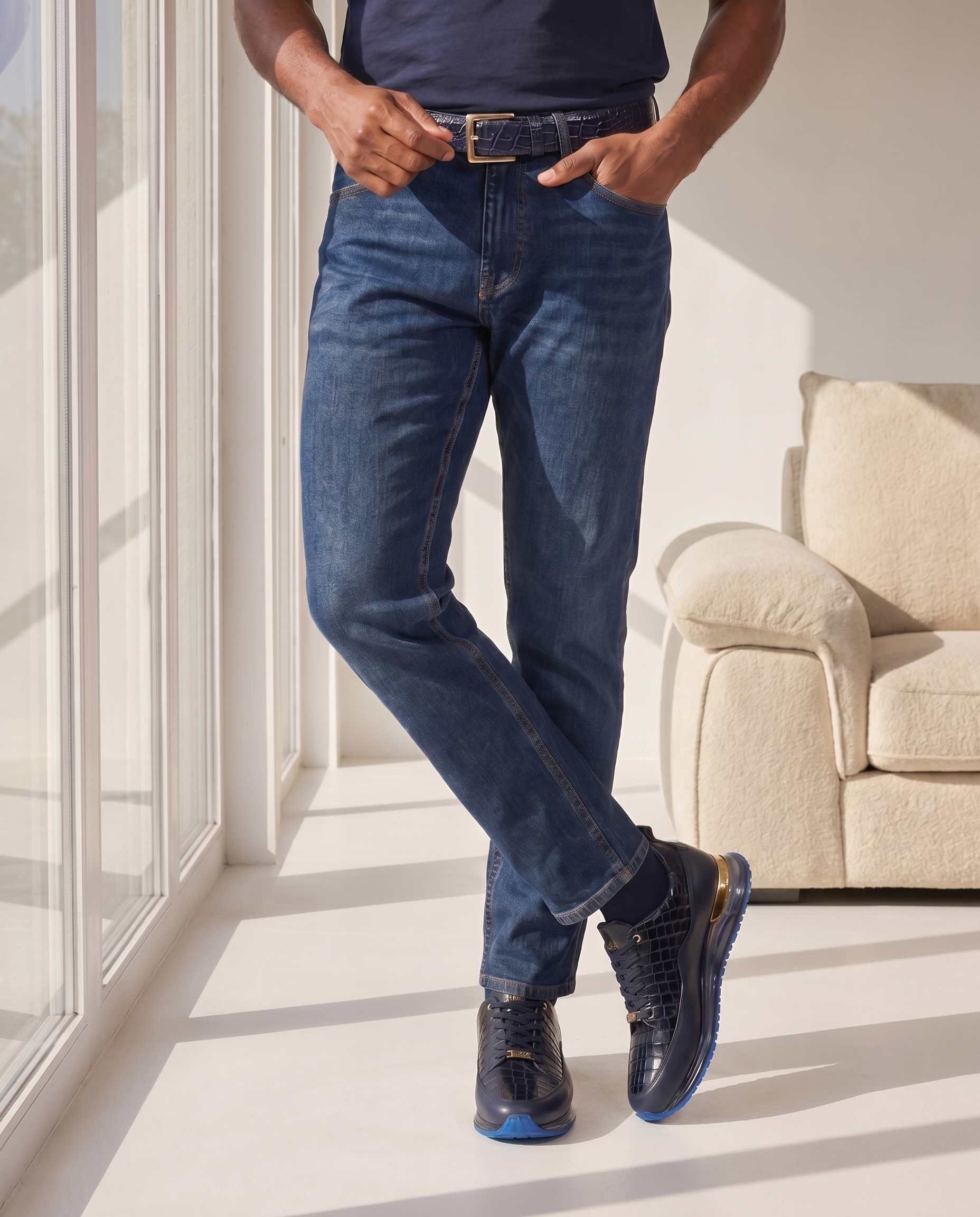 The Marseille Navy Blue Leather Men Sneaker
