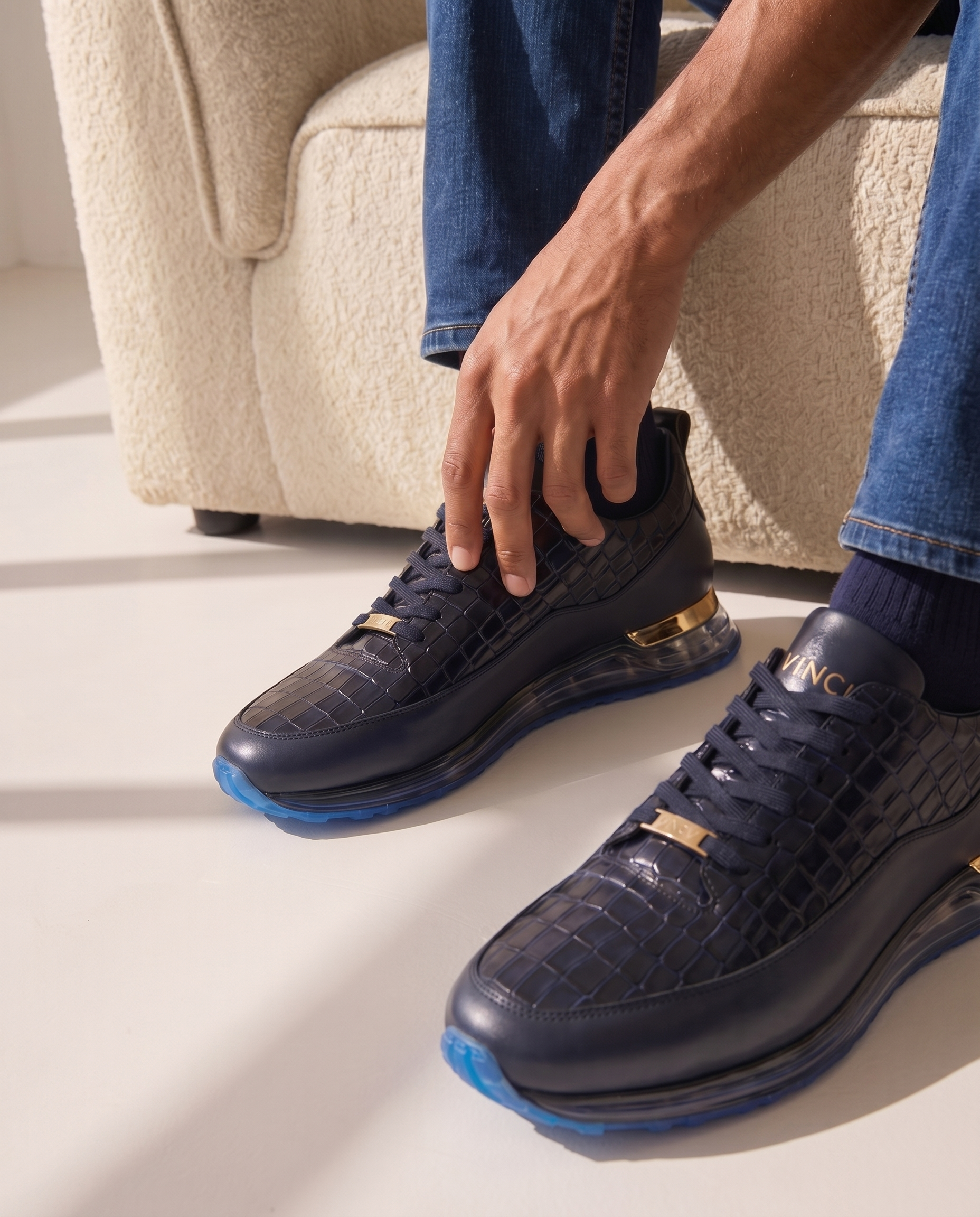 The Marseille Navy Blue Leather Men Sneaker