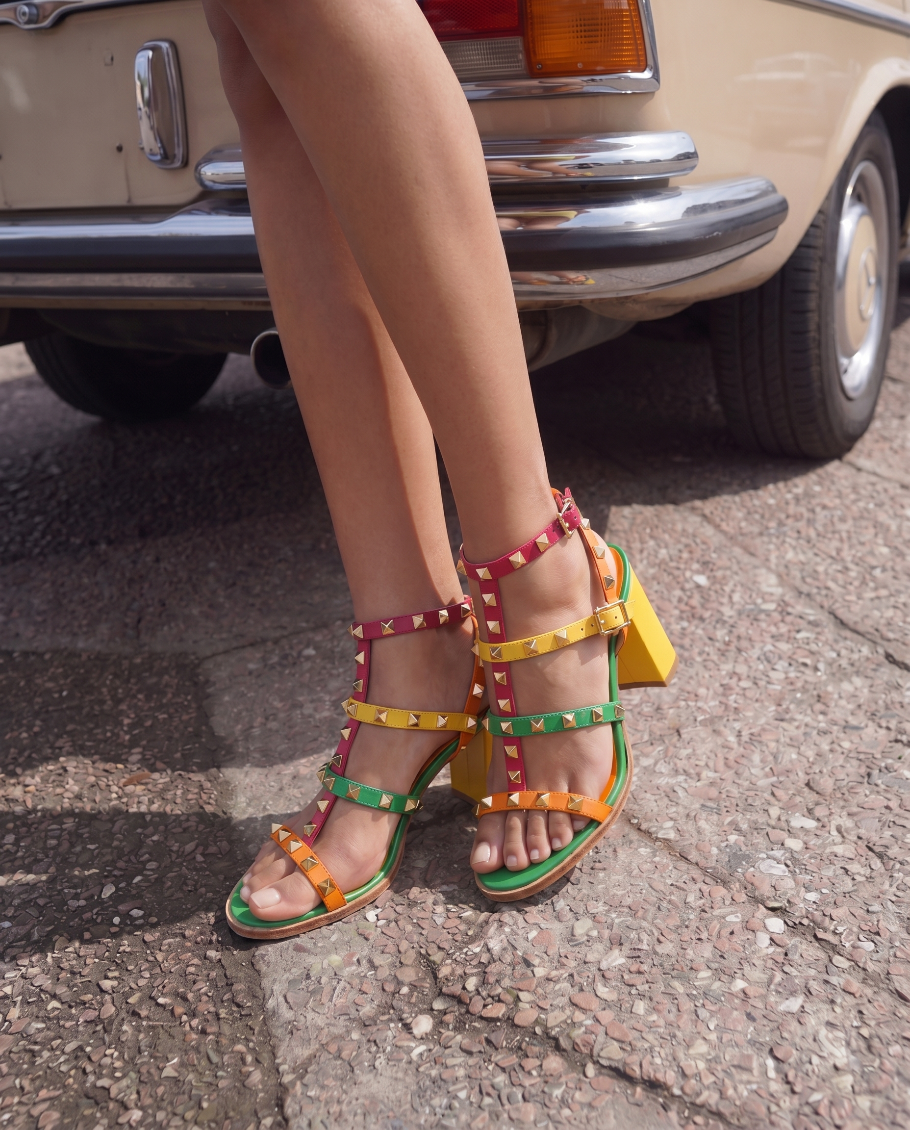 The Nejapa Block Heel Multicolor Leather Women Sandal