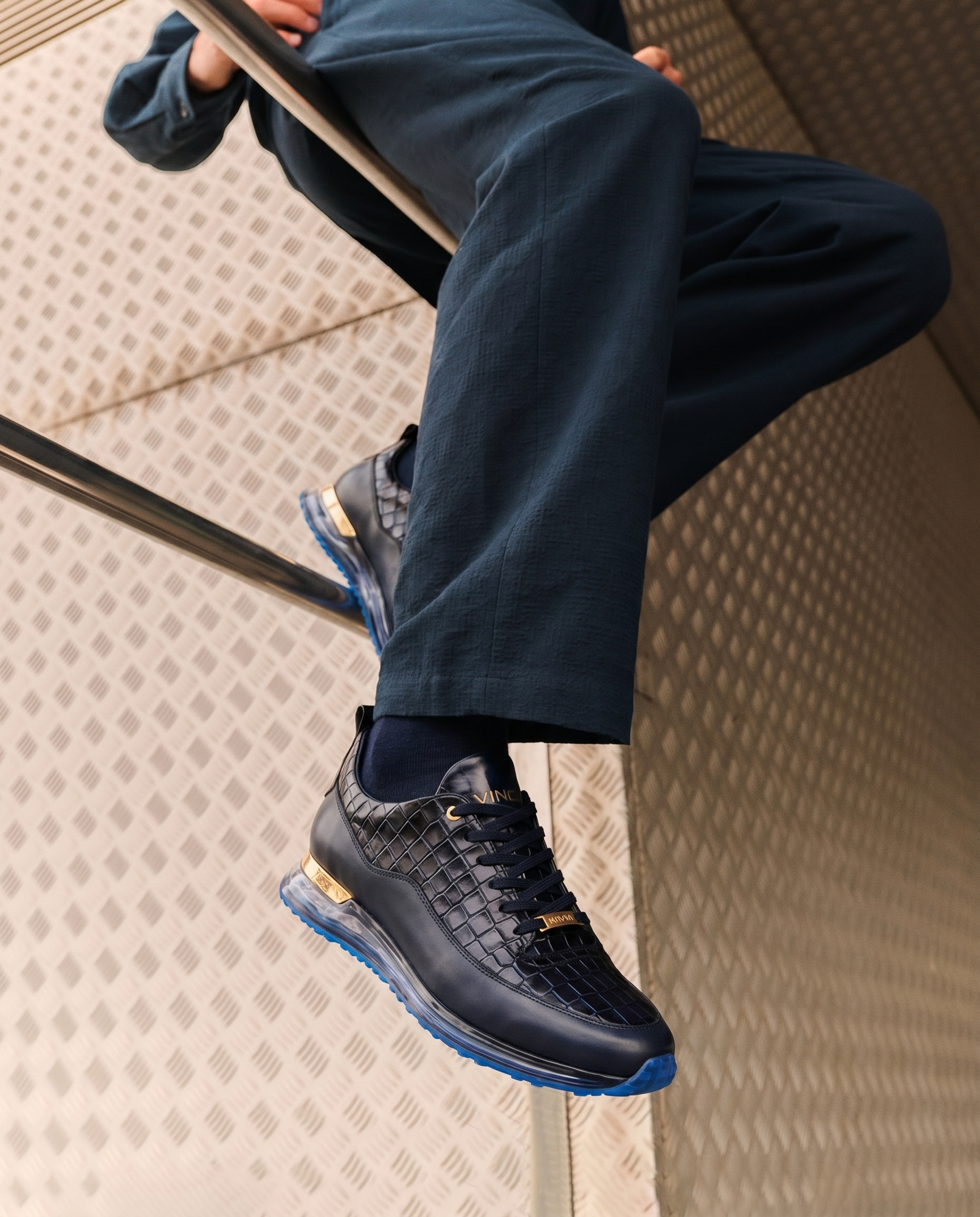 The Marseille Navy Blue Leather Men Sneaker