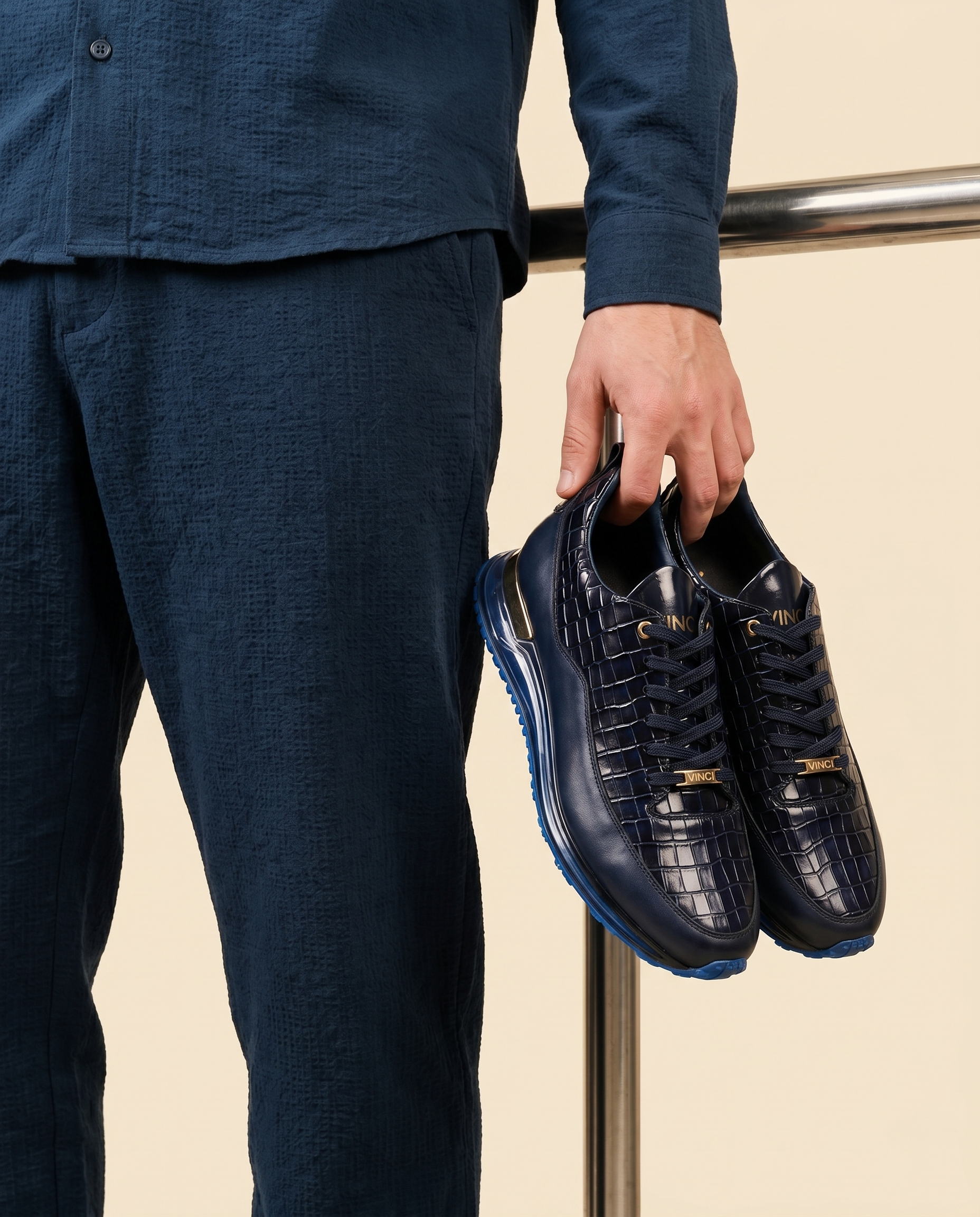 The Marseille Navy Blue Leather Men Sneaker