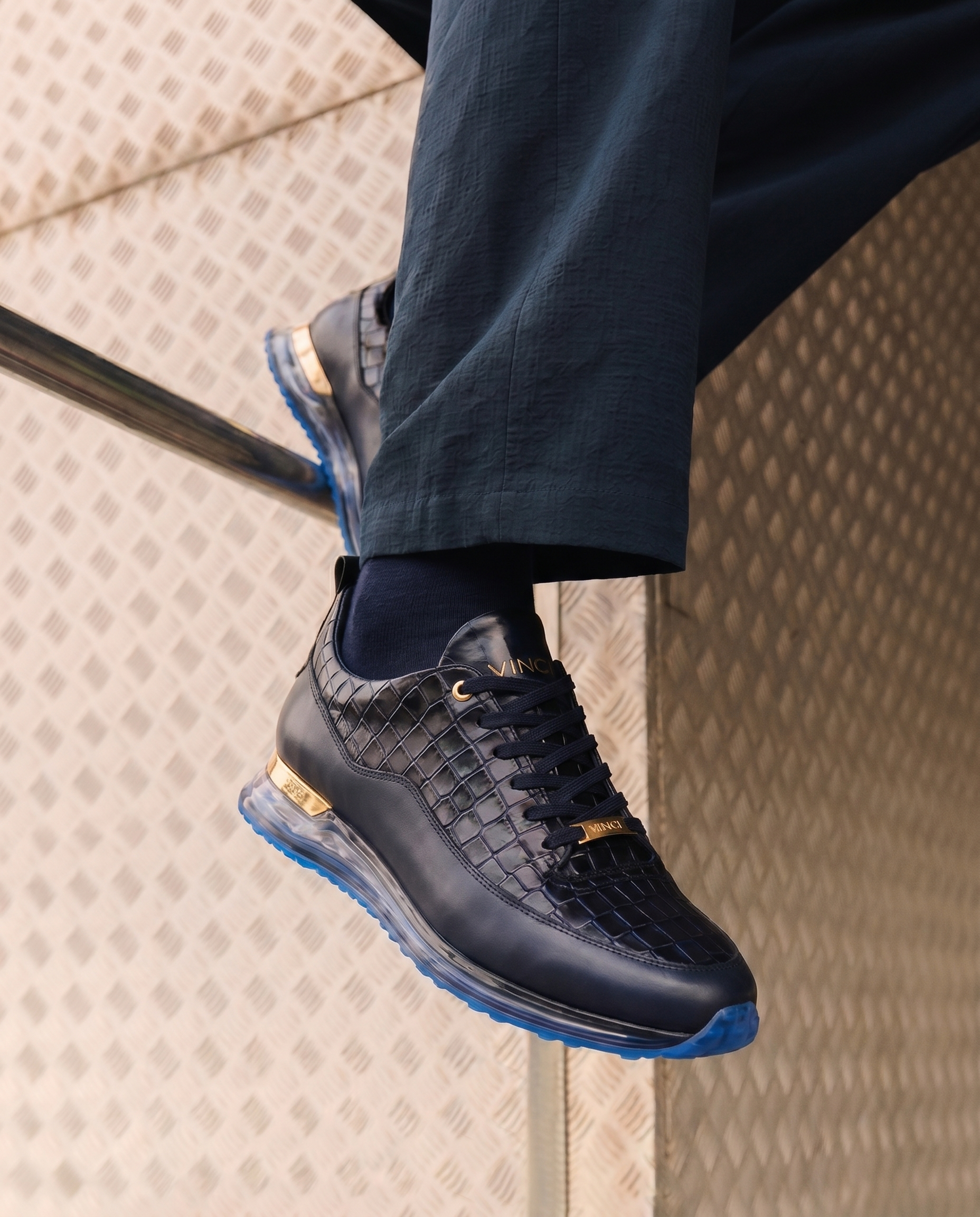 The Marseille Navy Blue Leather Men Sneaker