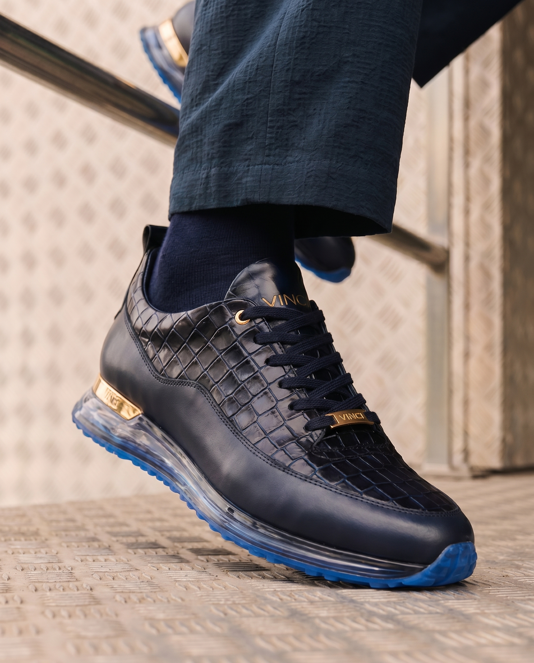 The Marseille Navy Blue Leather Men Sneaker