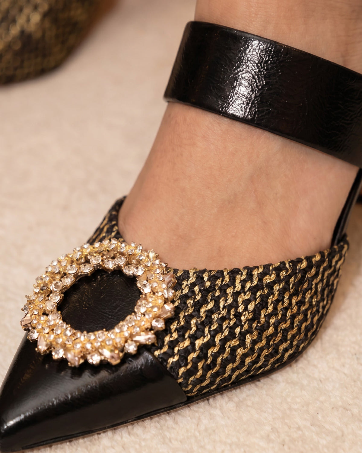 Vinci Leather The Valencia Black & Gold Jewel Heel Women Mule Sandal – product view 10