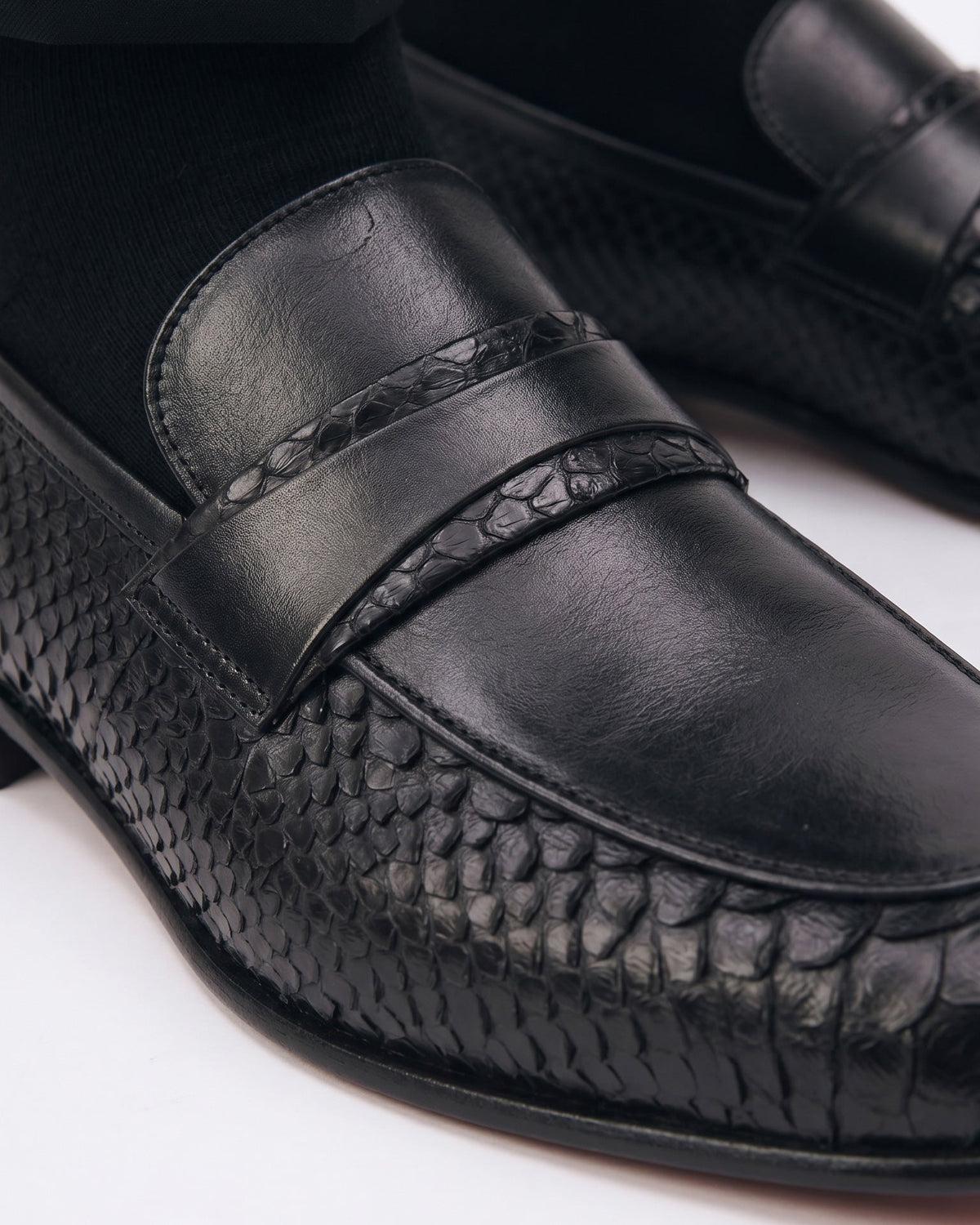 The Aurelio Black Python & Baby Buffalo Leather Penny Loafer