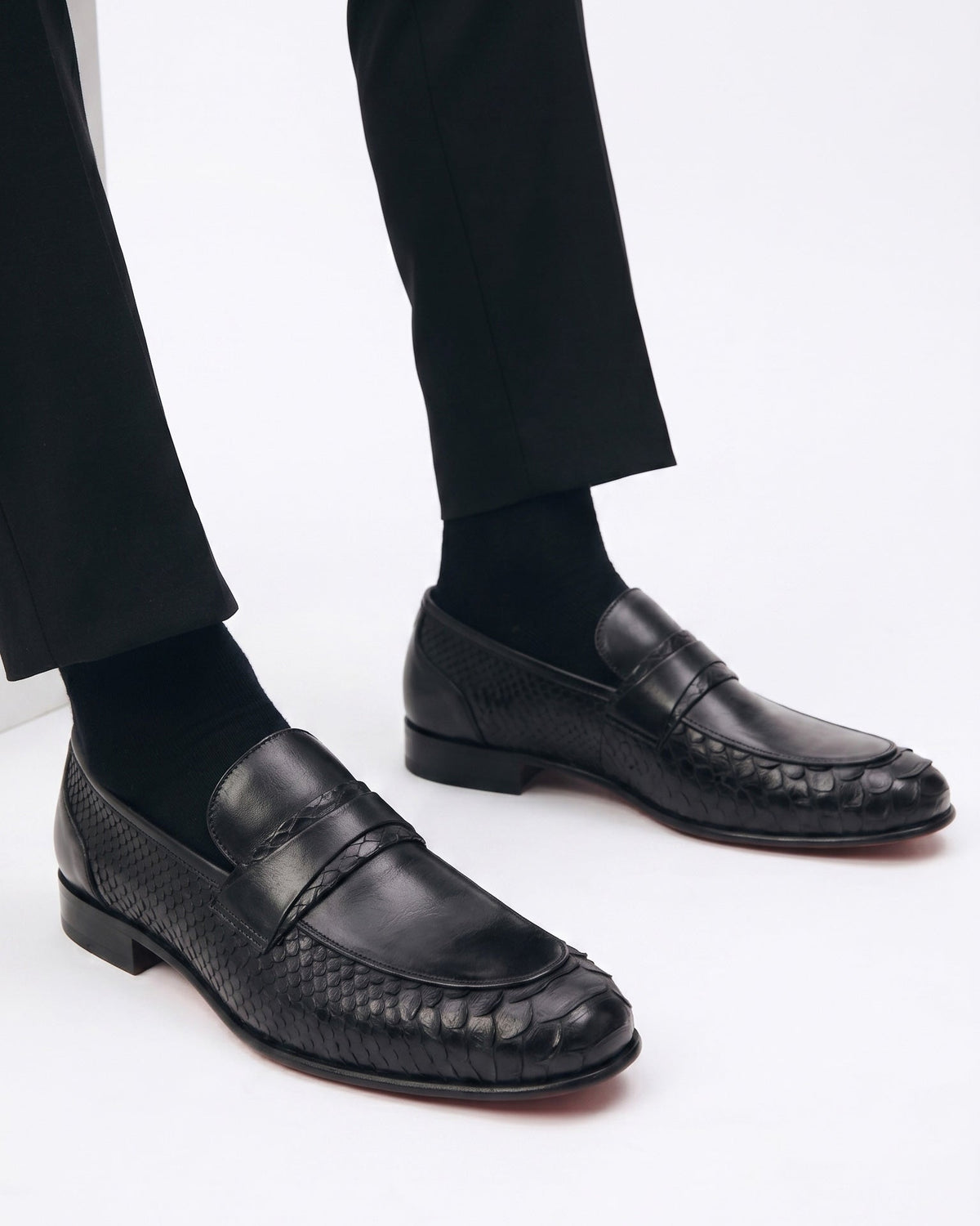 The Aurelio Black Python & Baby Buffalo Leather Penny Loafer