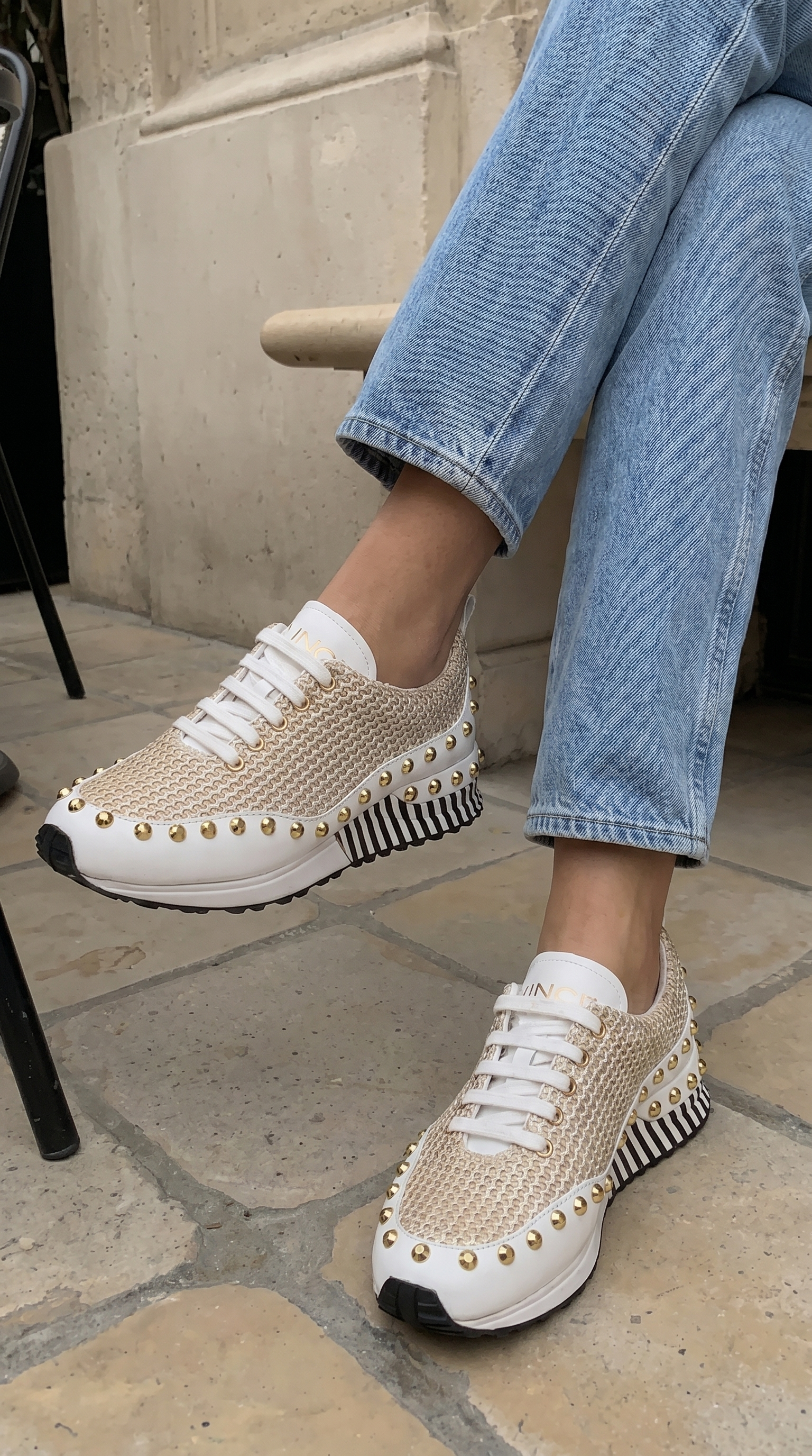 The Aurelia White Gold Woven Leather Women Sneaker