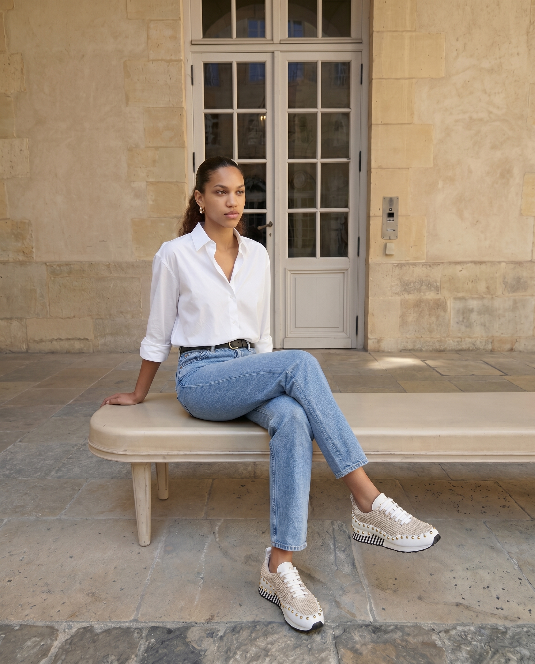 The Aurelia White Gold Woven Leather Women Sneaker
