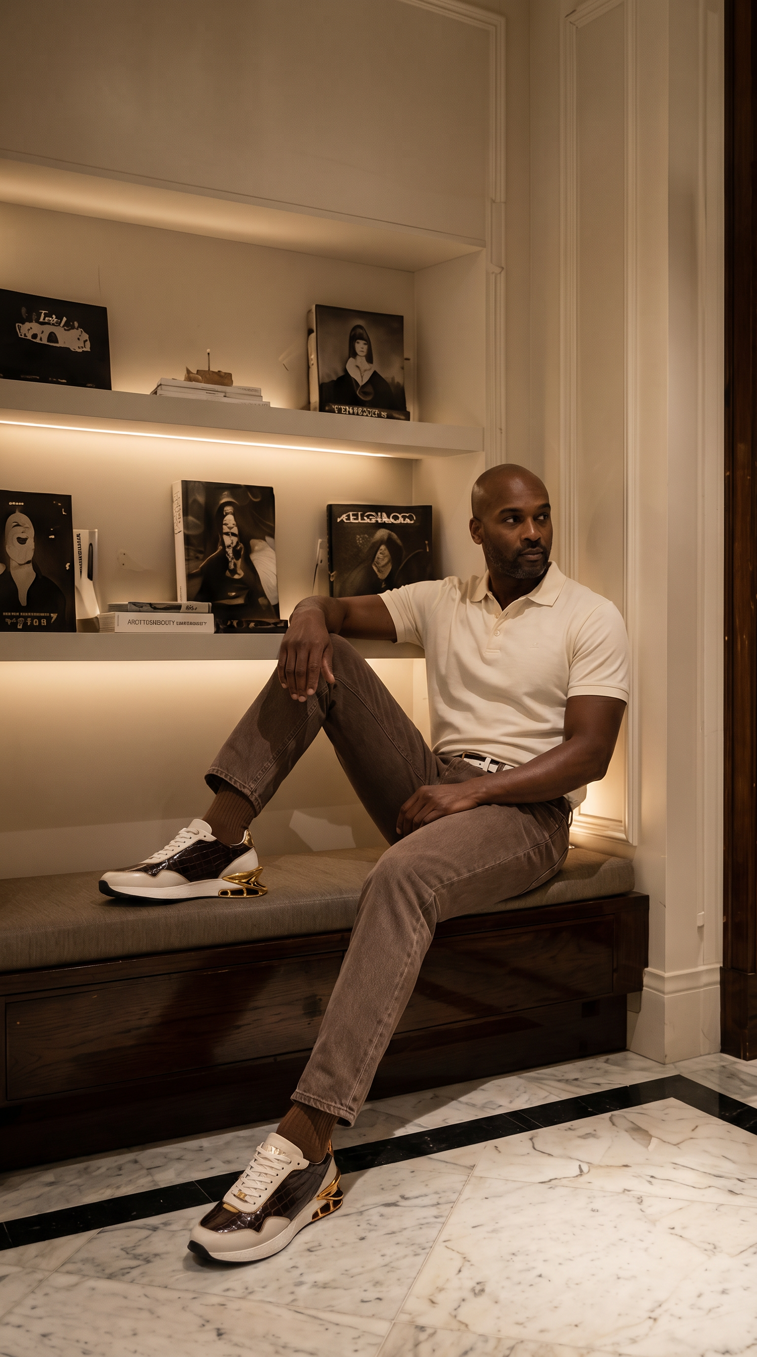 The Bellagio White & Gold Leather Men Sneaker