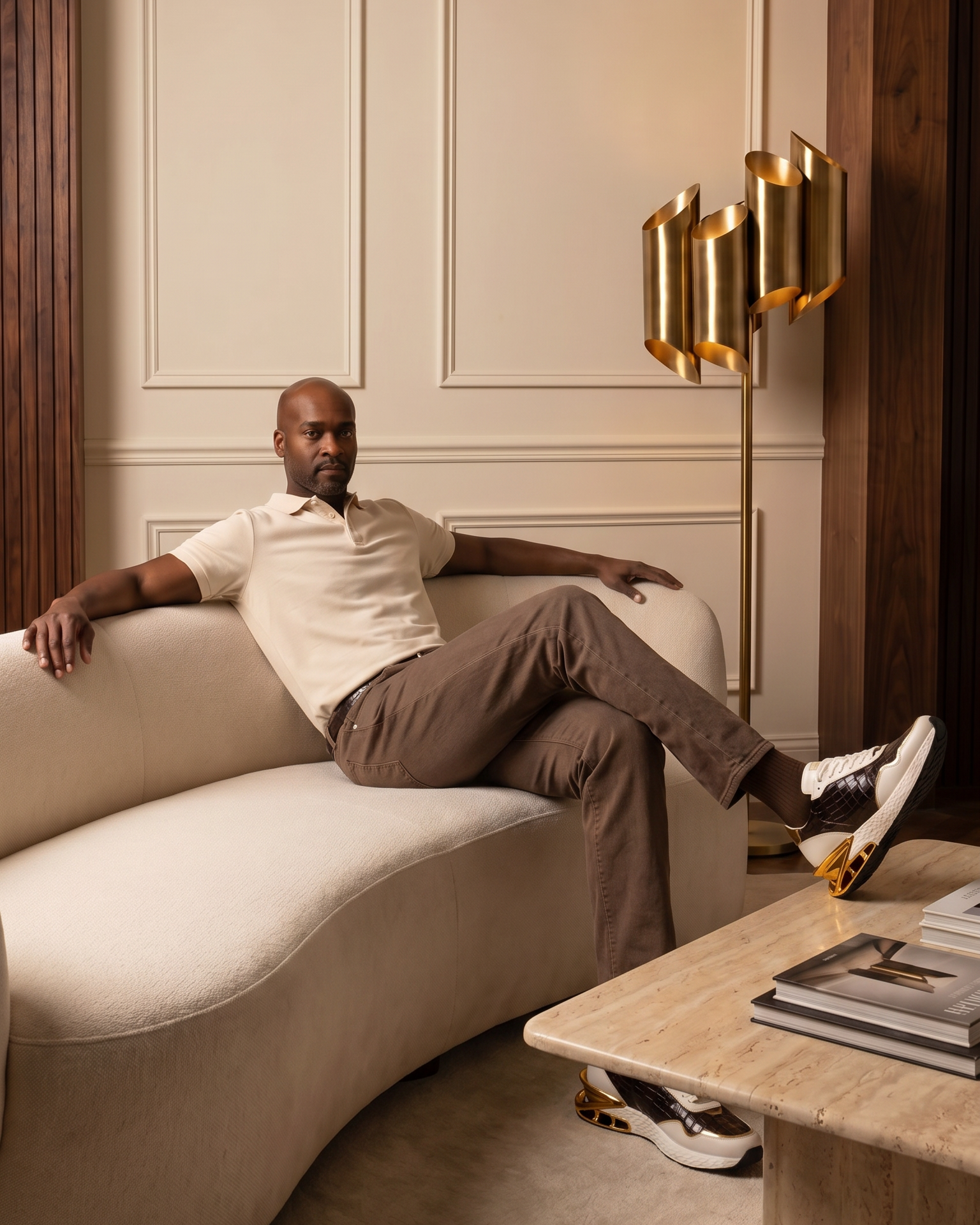 The Bellagio White & Gold Leather Men Sneaker