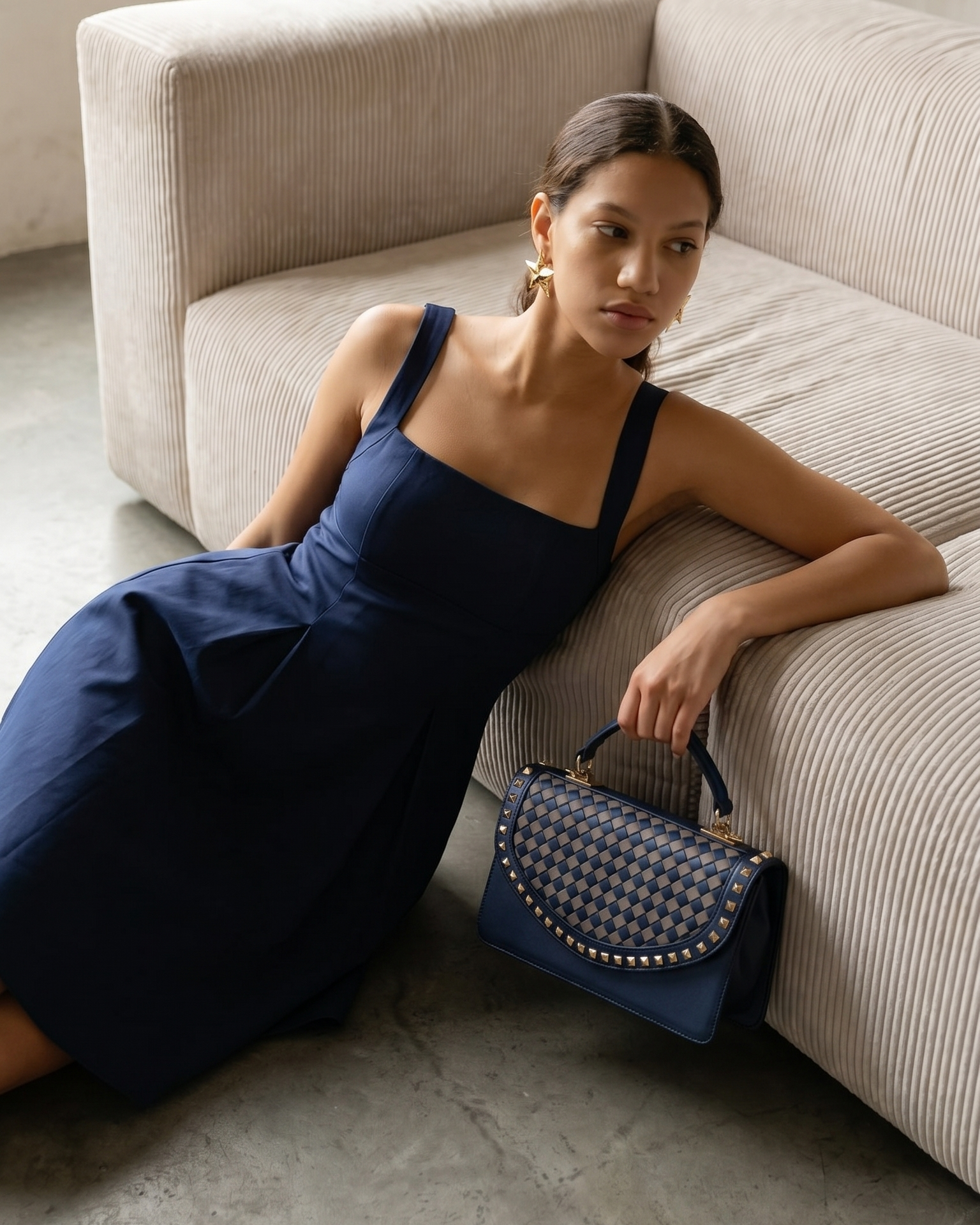 The Dosso Navy Blue Handwoven Pointy Toe Leather Women Sandal