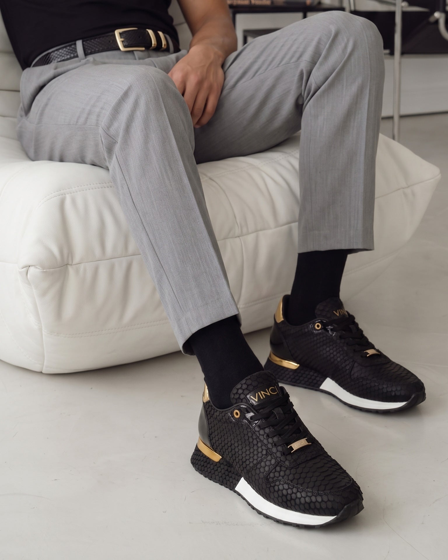 The Majesty Black & Gold Leather Men Sneaker