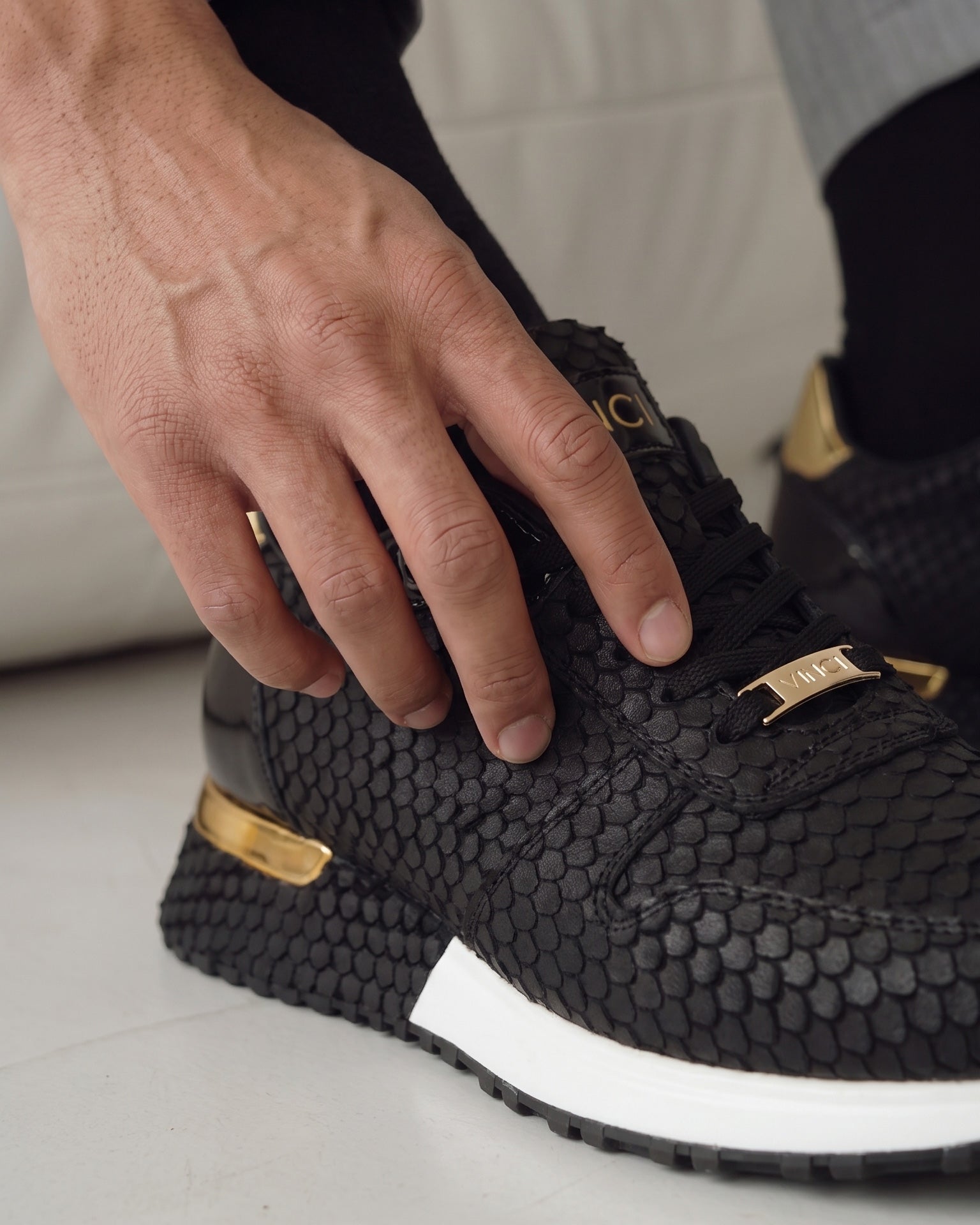 The Majesty Black & Gold Leather Men Sneaker