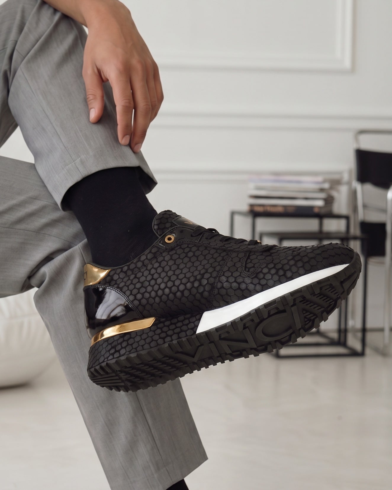 The Majesty Black & Gold Leather Men Sneaker