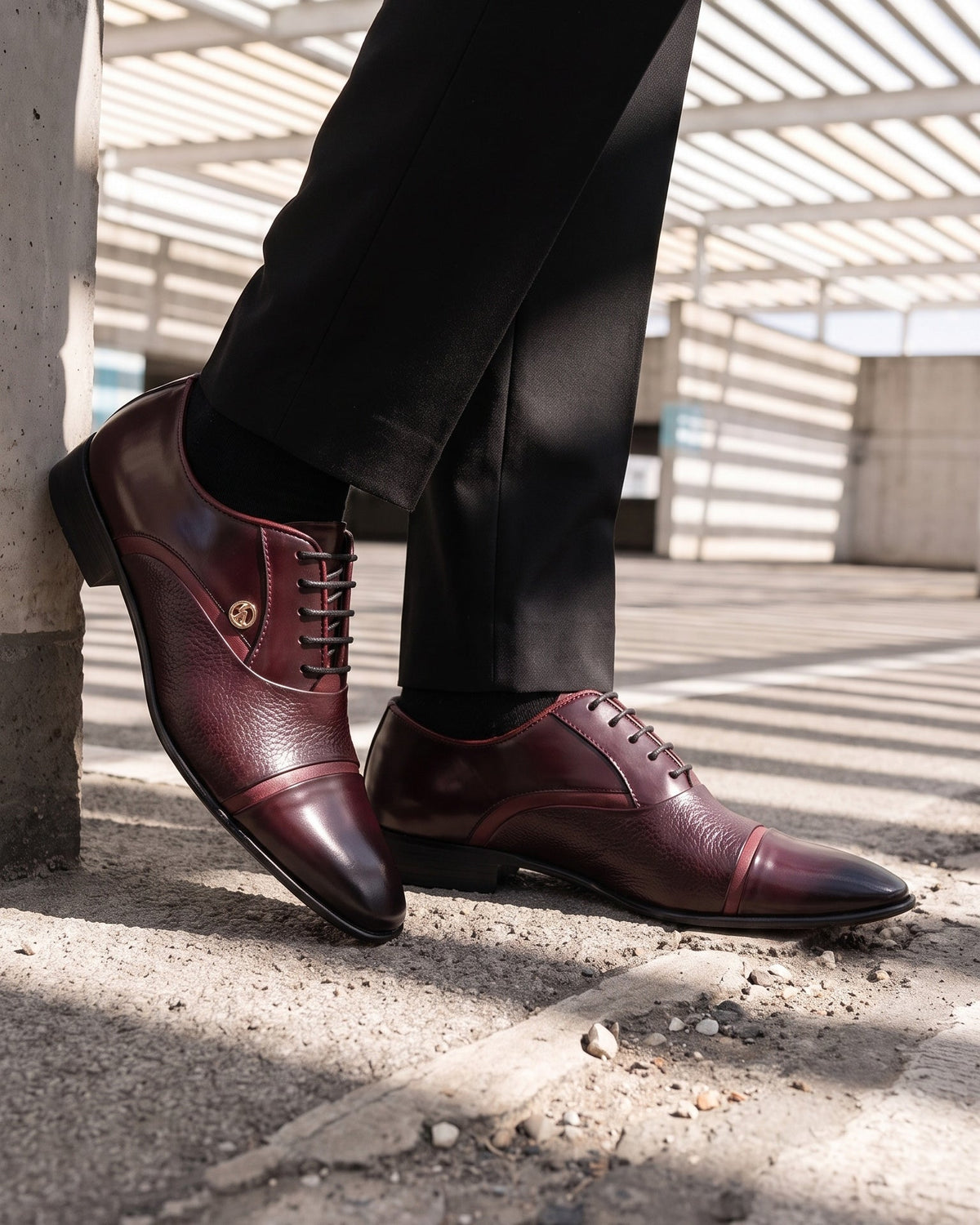 Vinci Leather The Rockwell Handmade Burgundy Leather Cap Toe Oxford Men Shoe – product view 10