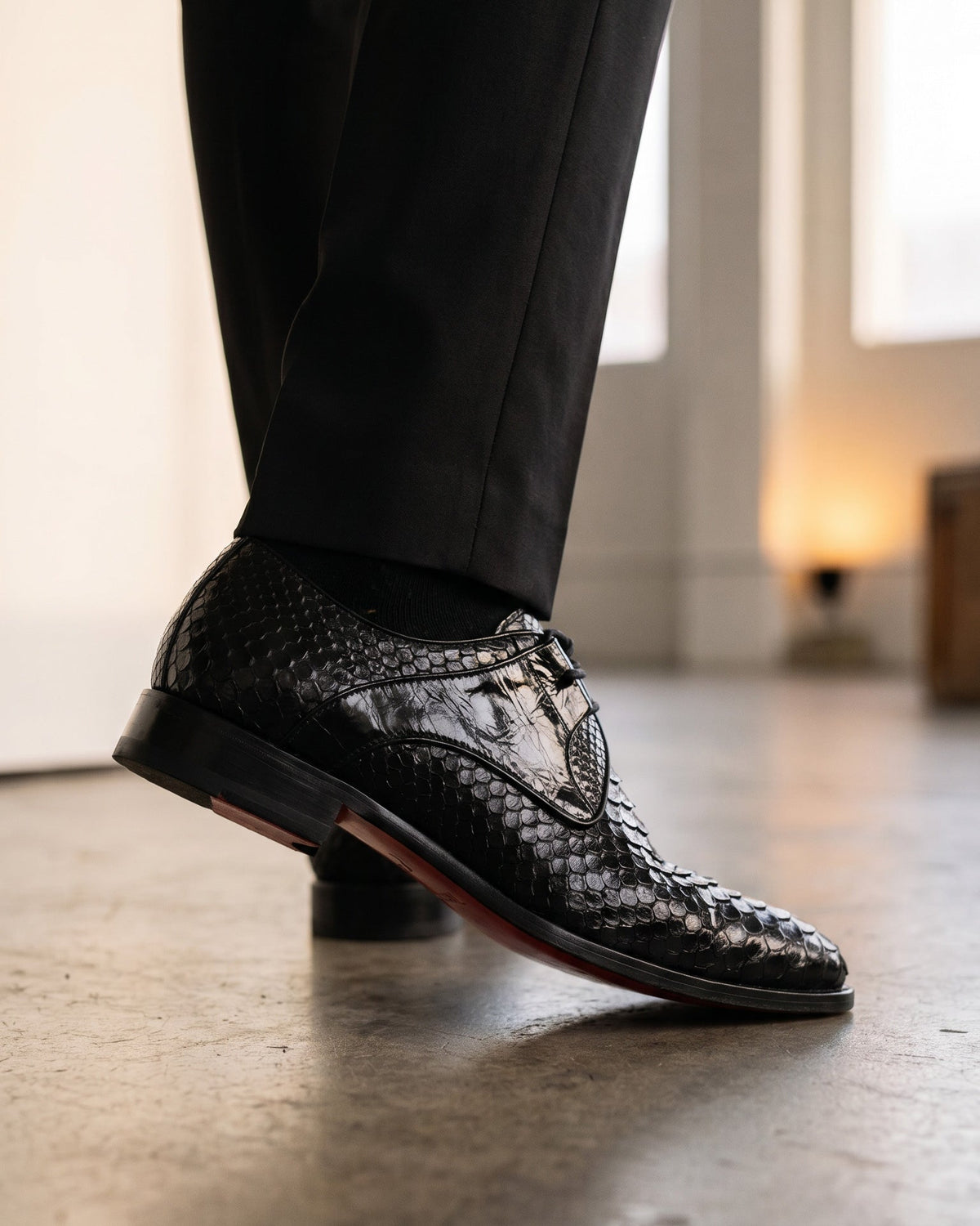 The Valmont Black Python Leather Derby Men Shoe