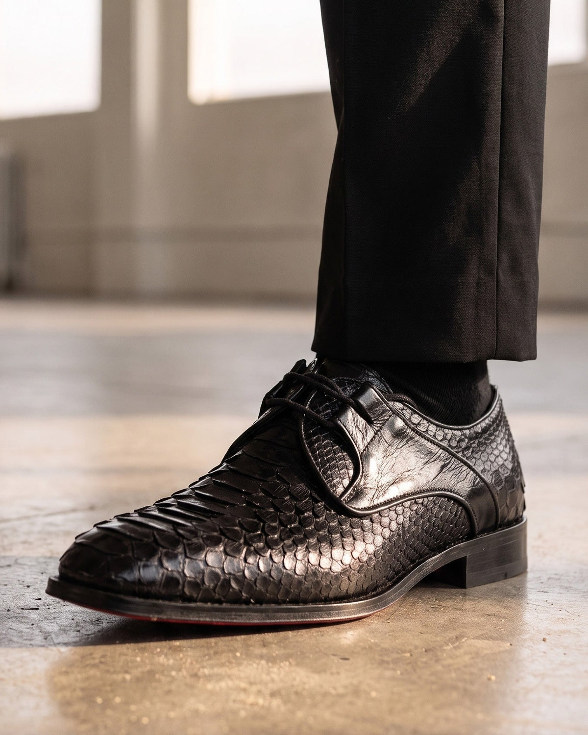 The Valmont Black Python Leather Derby Men Shoe