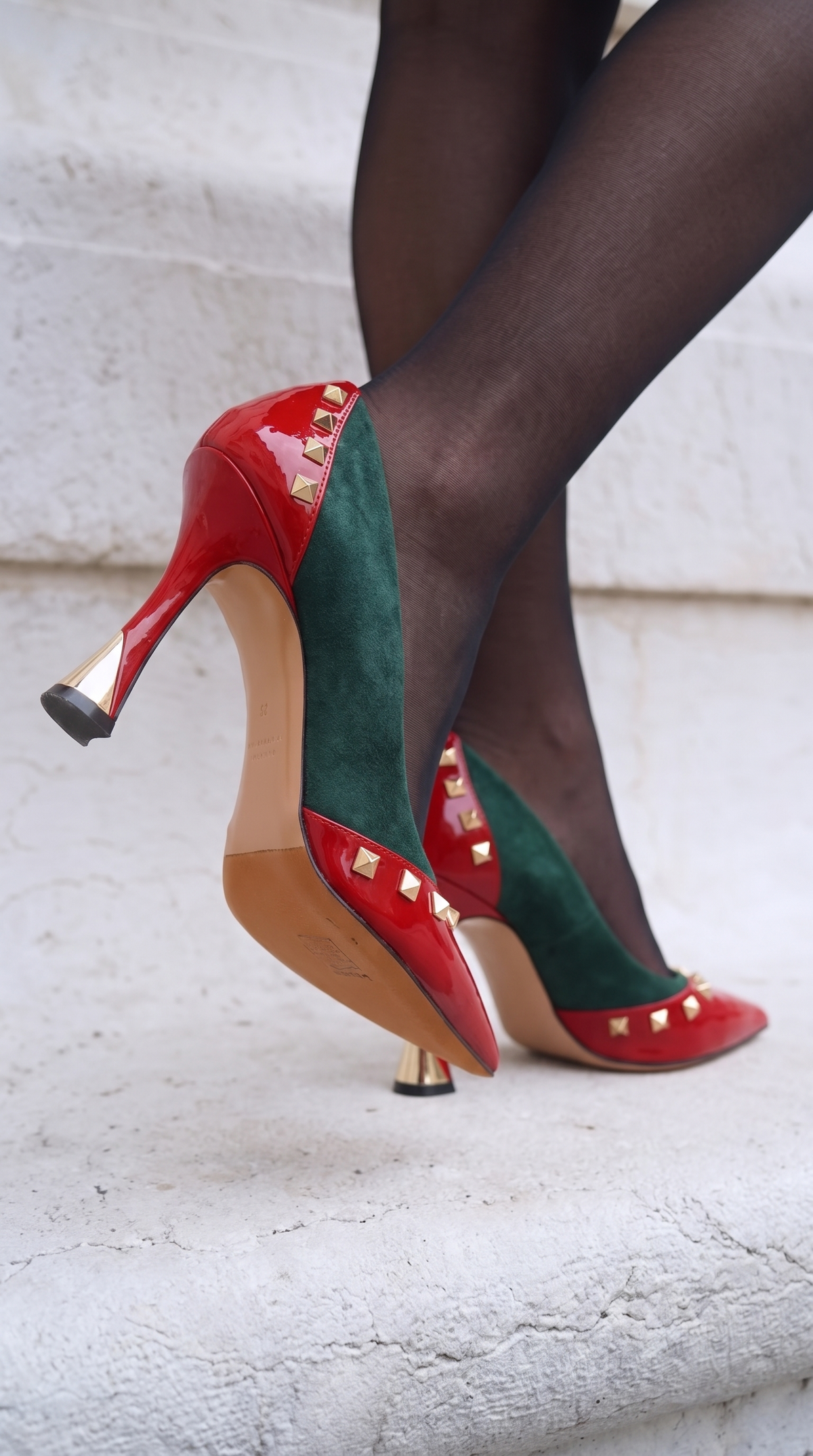Vinci Leather The Bella Vita Studded Red & Green Leather Pump Women Shoe – product view 8