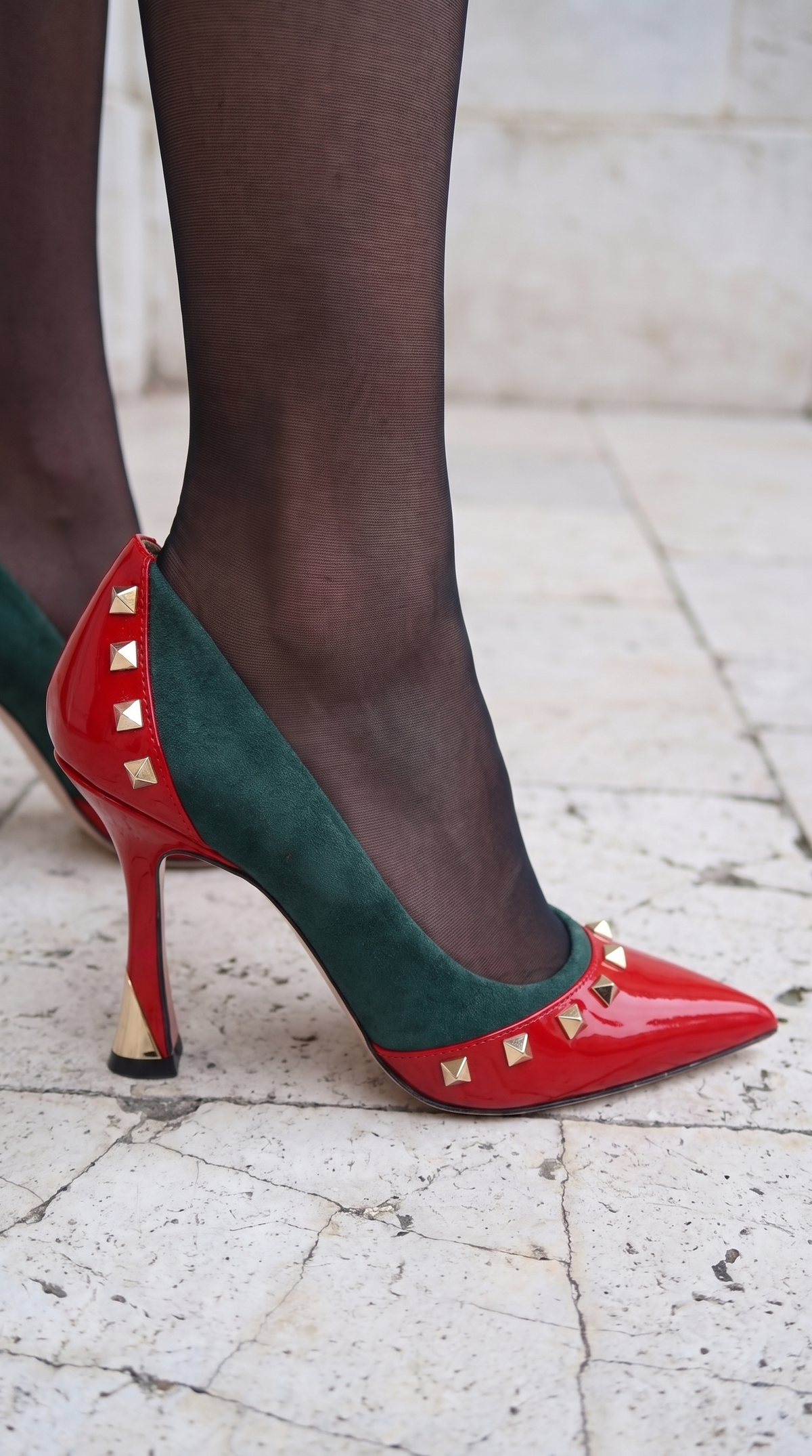 Vinci Leather The Bella Vita Studded Red & Green Leather Pump Women Shoe – product view 7