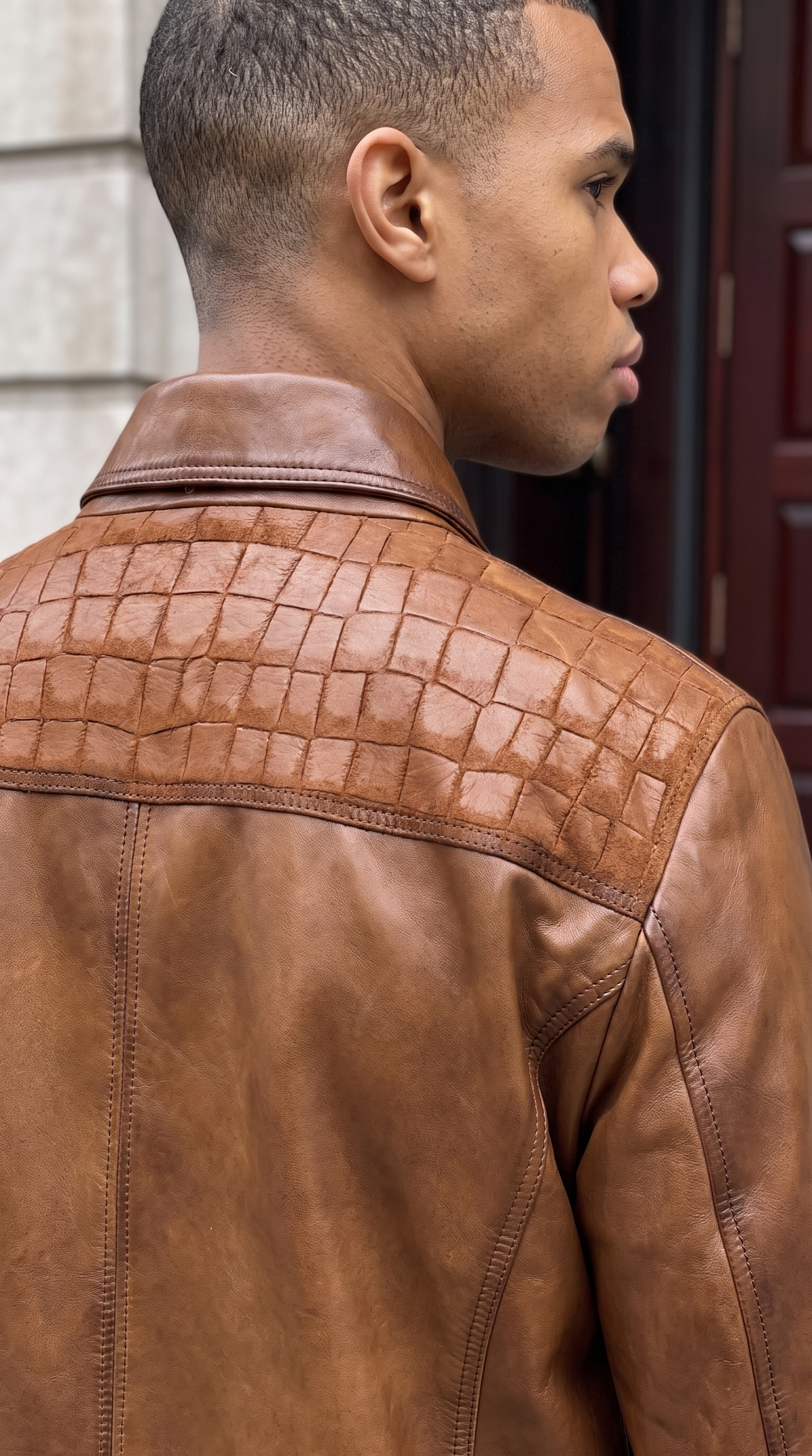 Vinci Leather The Emerson Tan Leather Men Jacket – product view 9
