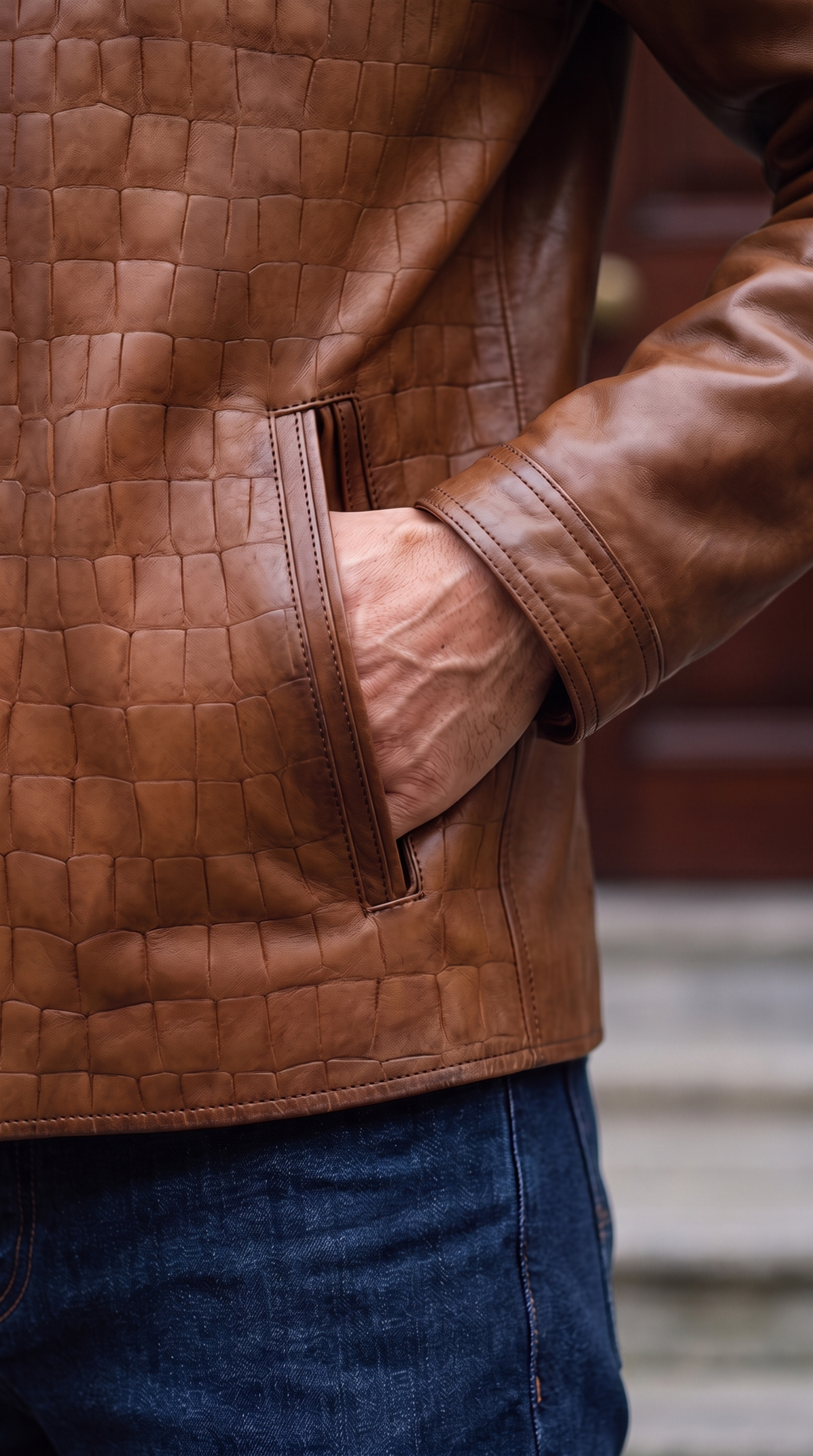 Vinci Leather The Emerson Tan Leather Men Jacket – product view 10