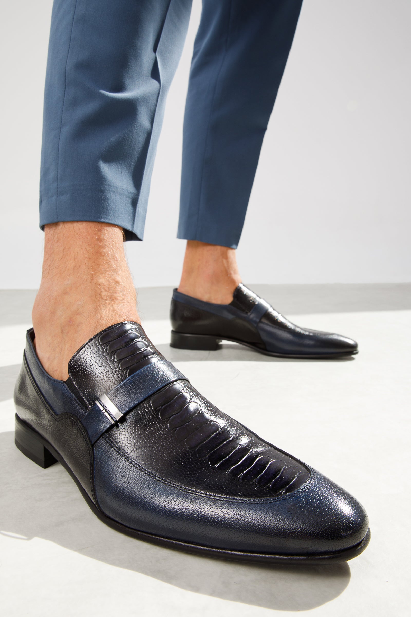 The Kazablanka Navy Leather Bit Loafer Men Shoe