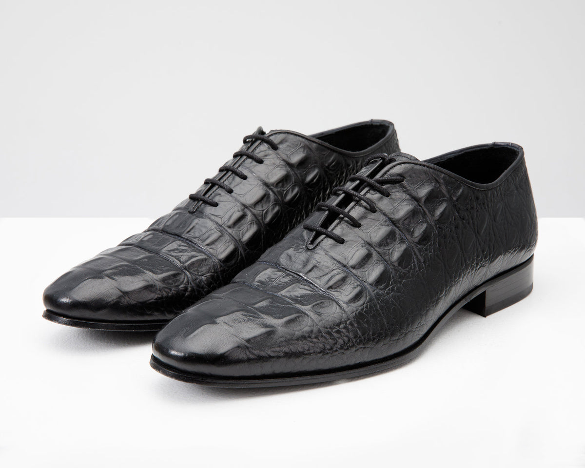 Vinci Leather The Randor Black Croc-Embossed Calf Leather Oxford Men Shoe – product view 2