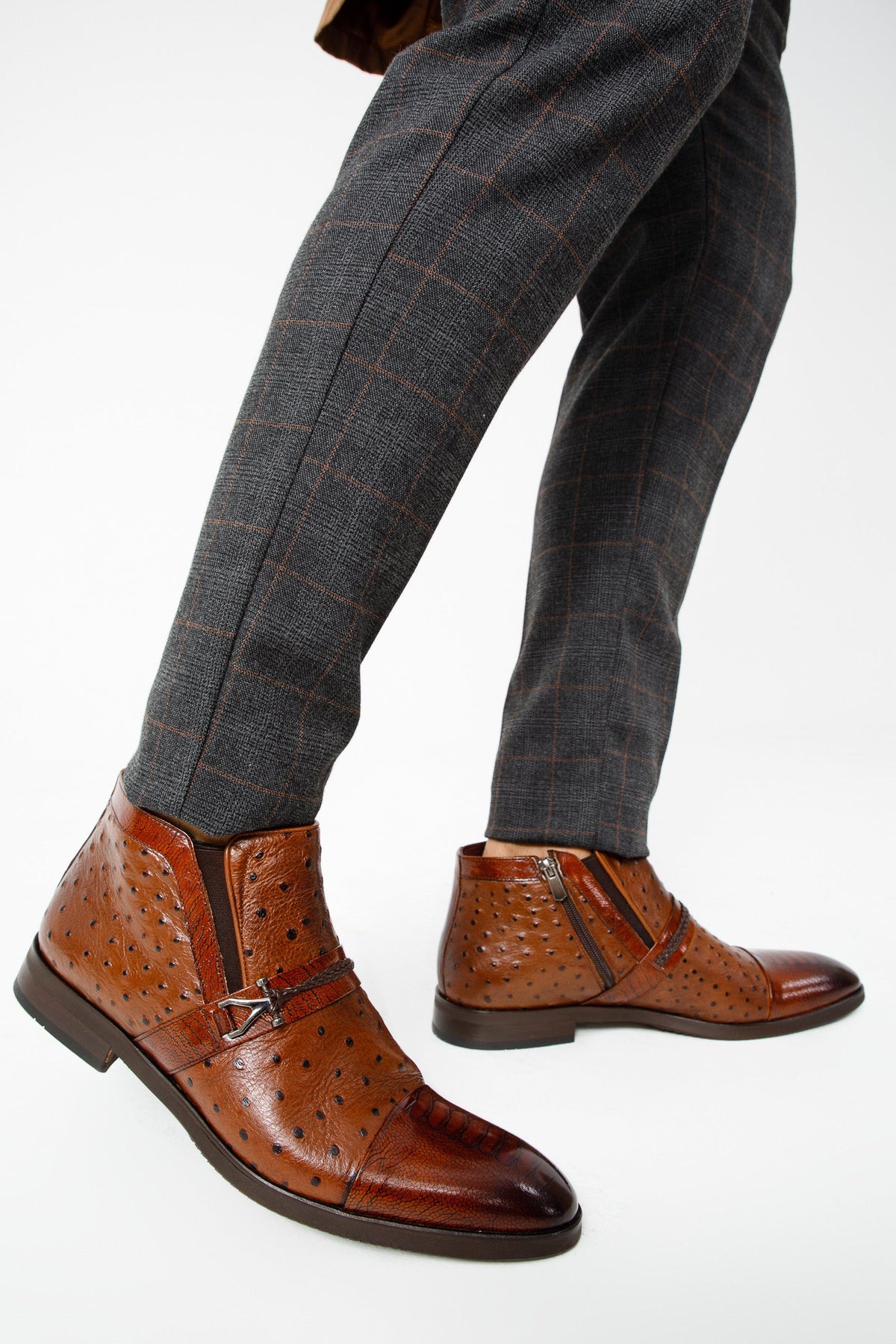 Vinci Leather The Dallas Tan Leather Bit Ankle Zip-Up Dress Men Boot – product view 12